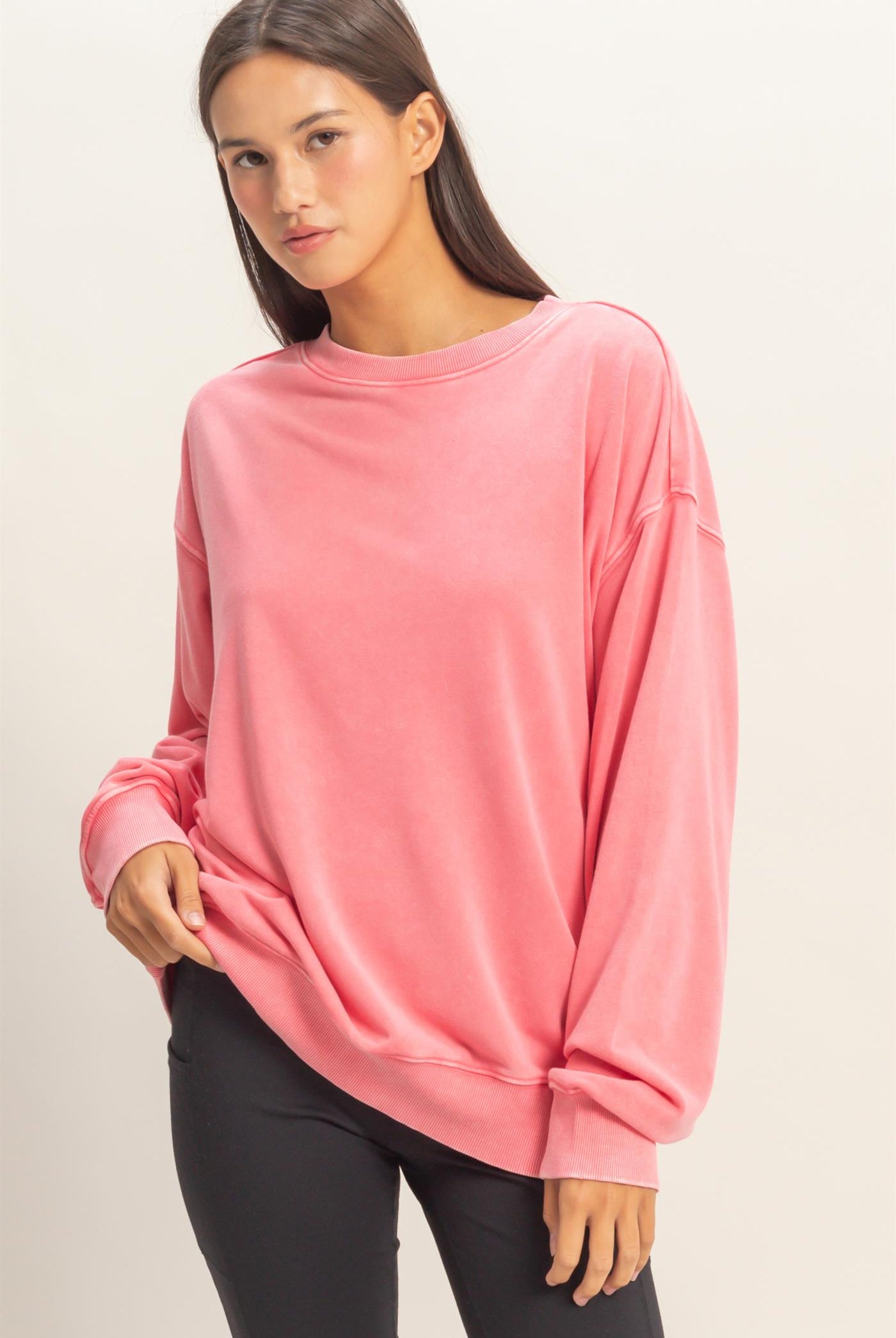 Wholesale Mineral Washed Crew Neck Sweatshirt Sweatshirts DZ26A262 TAFFY PINK DOUBLE ZERO