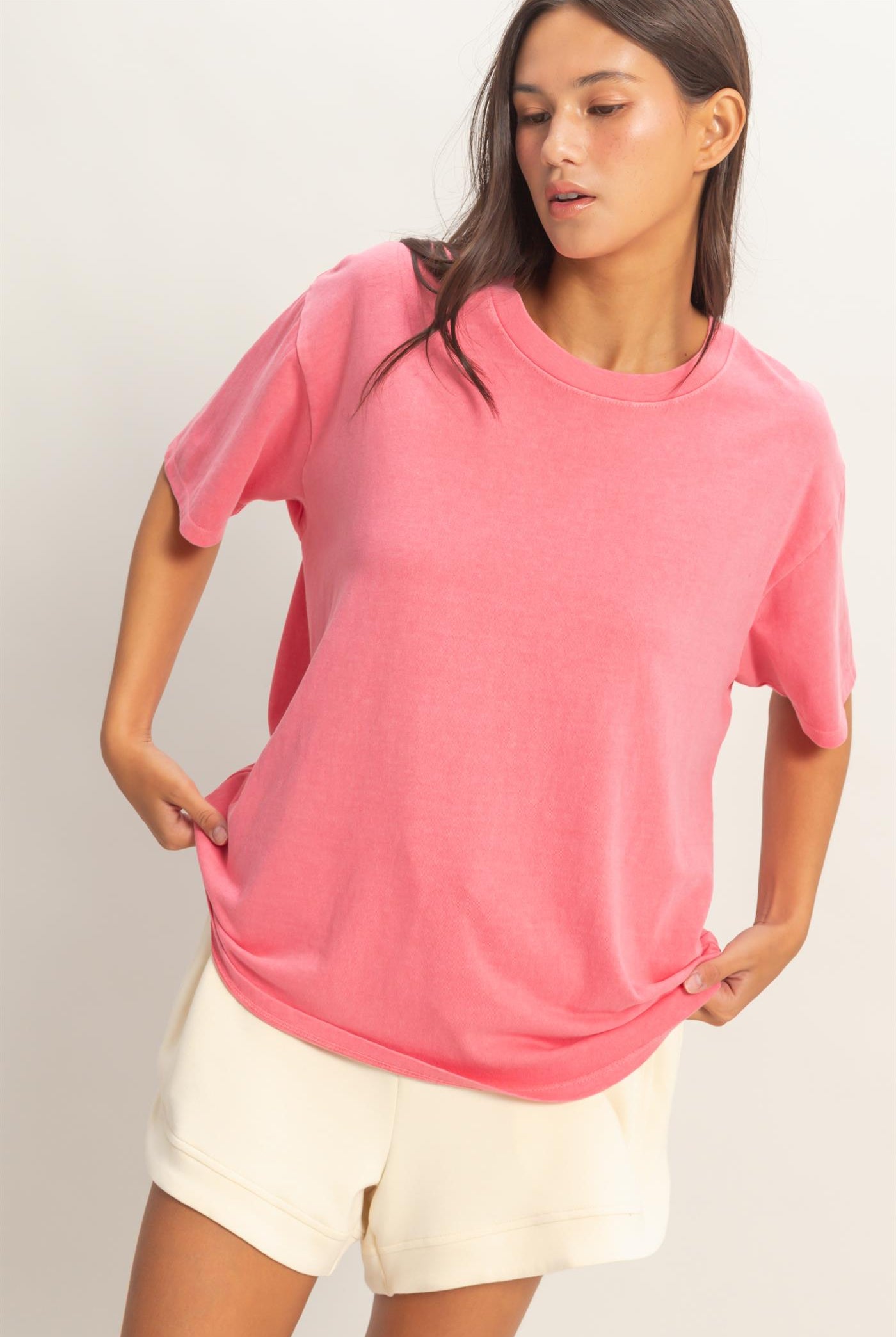 Wholesale Pigment Dyed Crew Neck T-Shirt T-Shirts DZ26A267 TAFFY PINK DOUBLE ZERO
