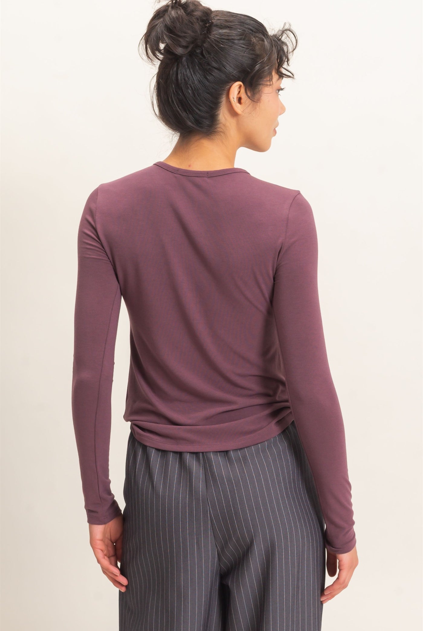 Wholesale Crew Neck Long Sleeve Top Clothing Tops DZ26E258 COCOA DOUBLE ZERO