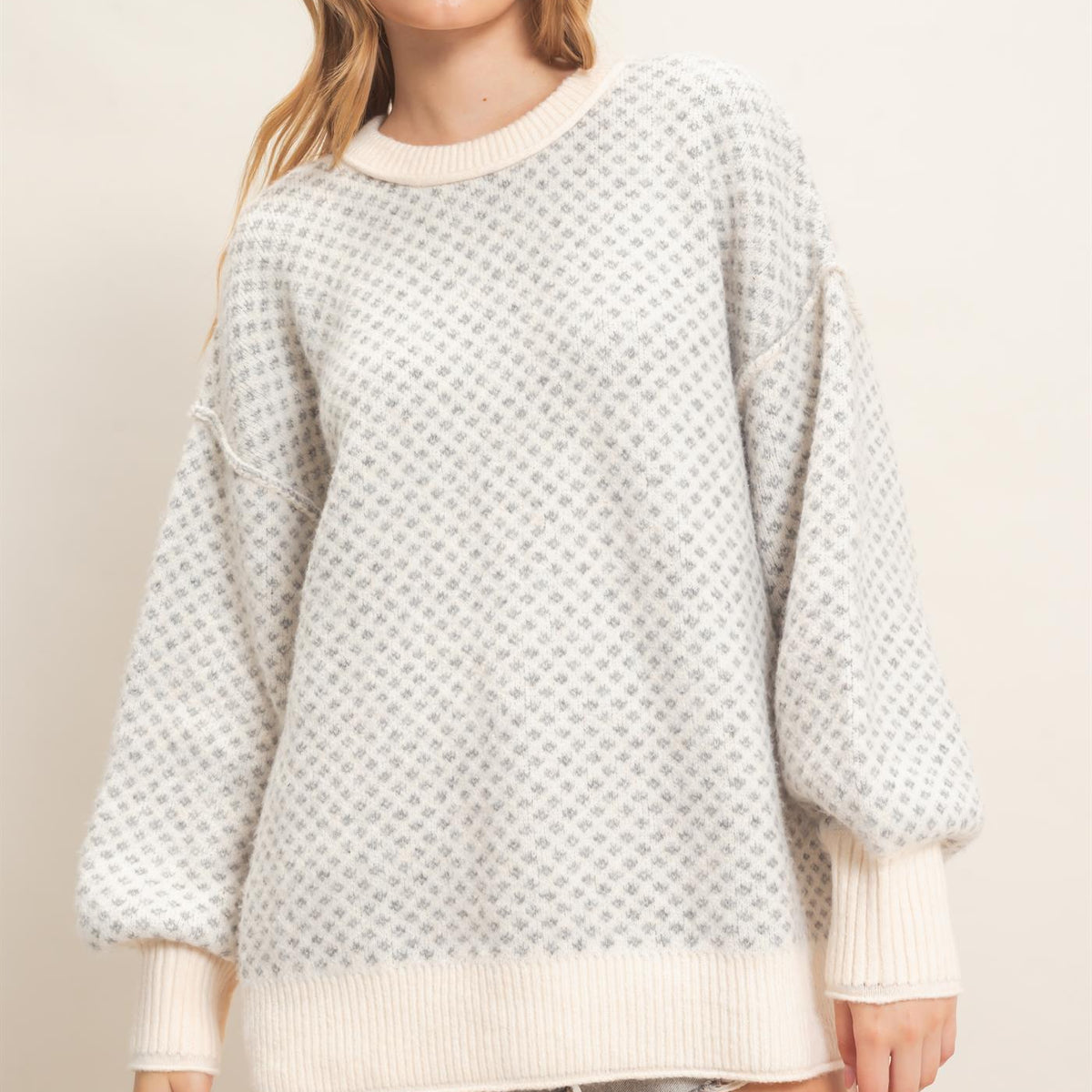 Wholesale Diamond Jacquard Knit Sweater Sweaters HF26E891 CREAM HYFVE
