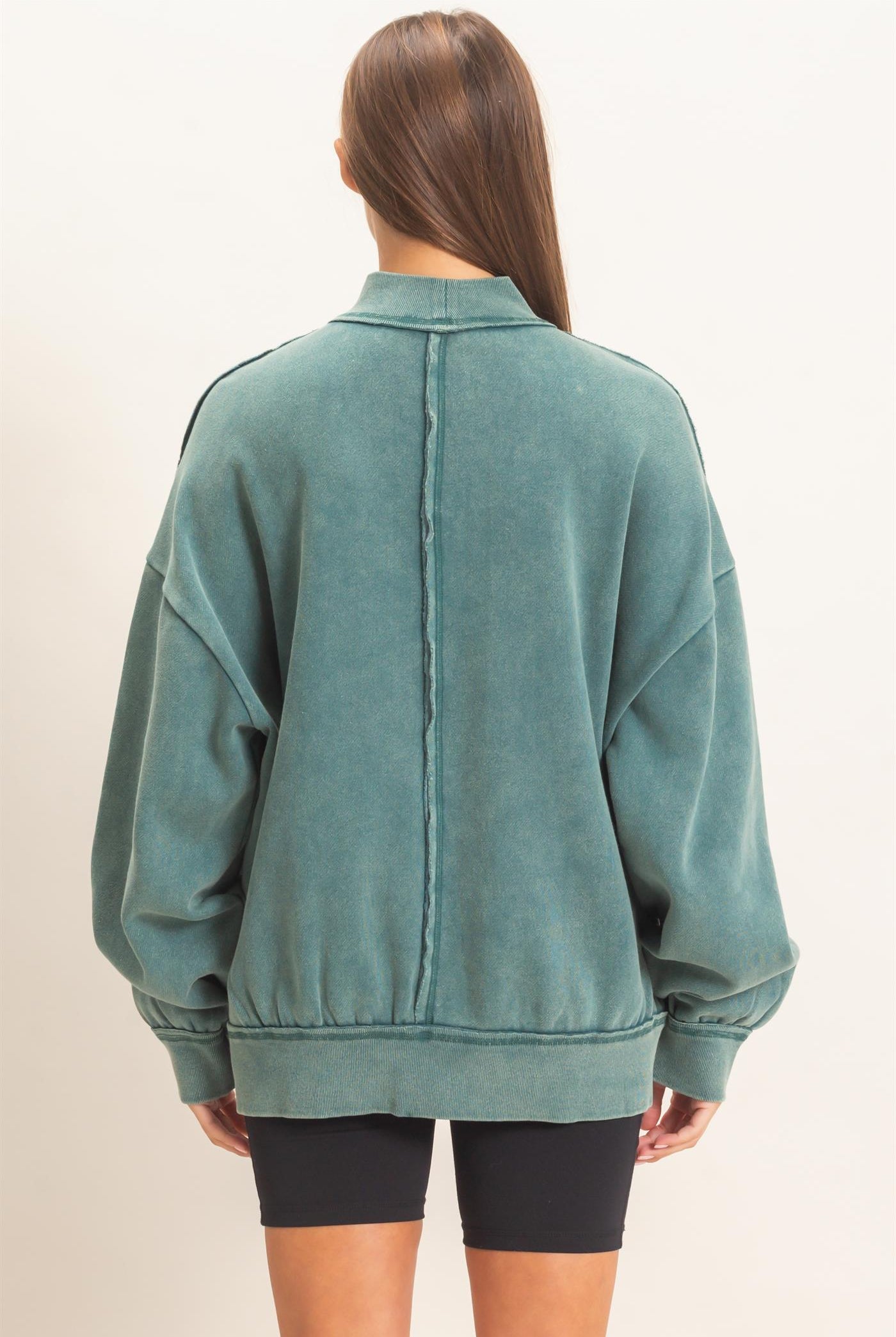 Wholesale Acid Washed Mock Neck Sweatshirt Sweatshirts DZ26E656 DARK TEAL DOUBLE ZERO