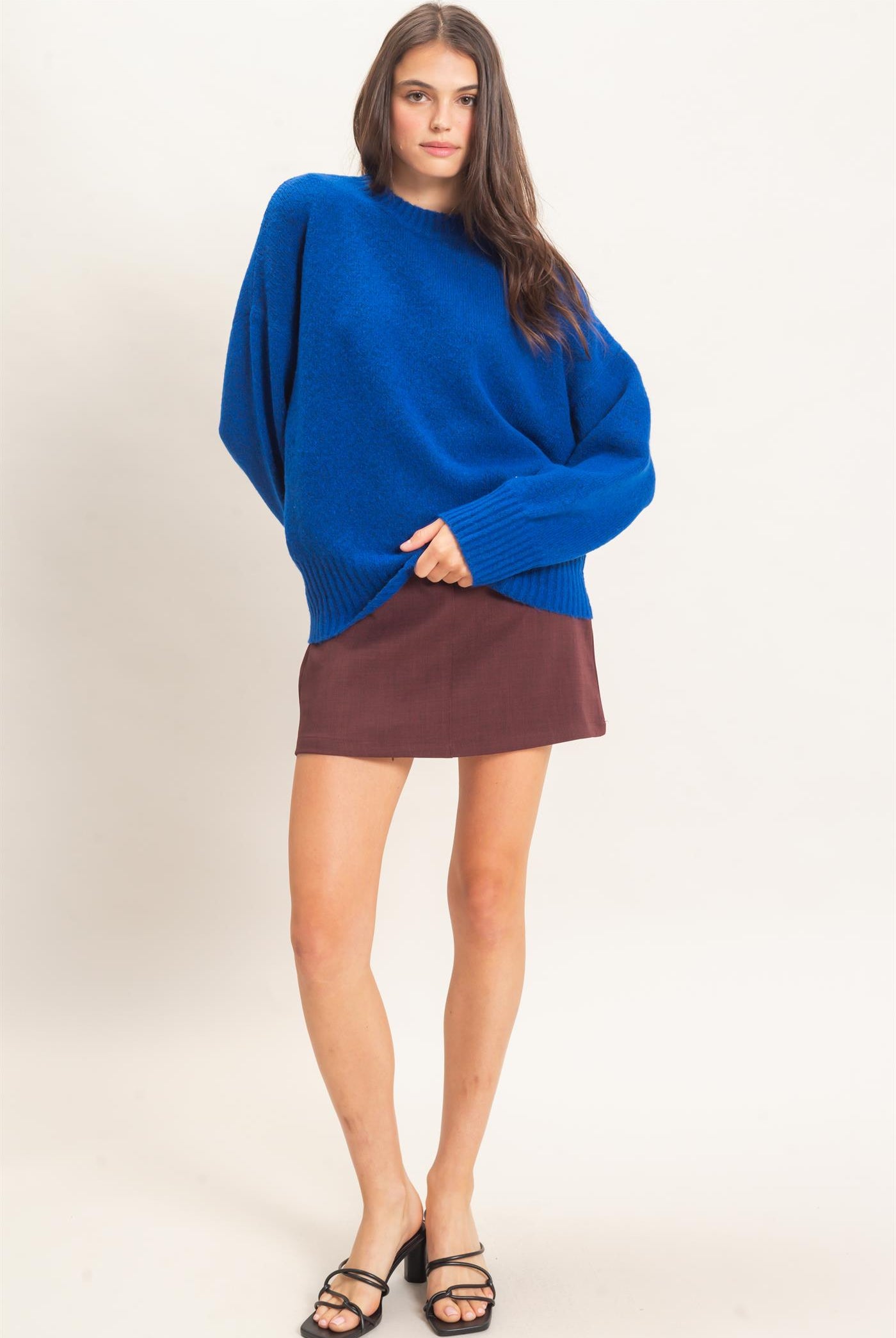 Wholesale Ribbed Crew Neck Sweater Sweaters HF26F179-D ROYAL BLUE HYFVE
