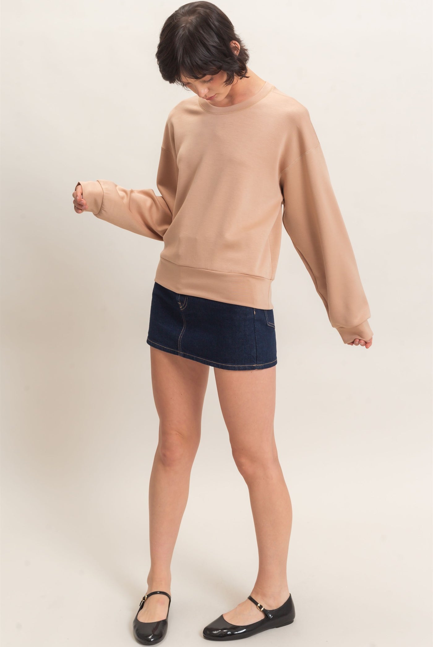 Wholesale Crew Neck Sweatshirt Sweatshirts DZ26C966 DARK TAUPE DOUBLE ZERO