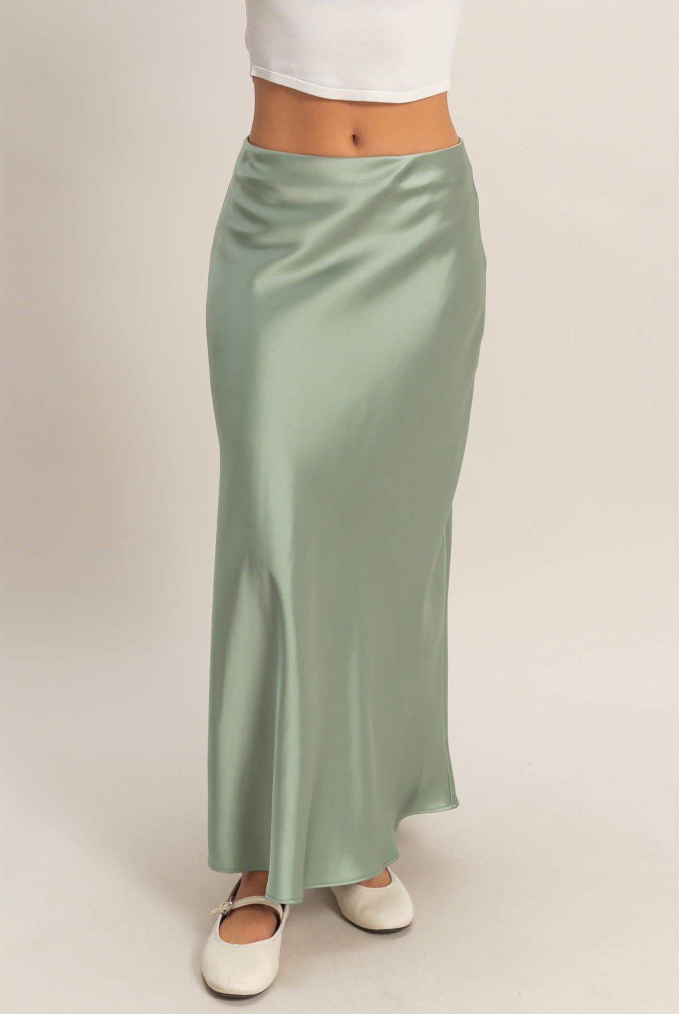 Wholesale Satin Maxi Skirt Skirts DZ26E274 SAGE GREEN DOUBLE ZERO