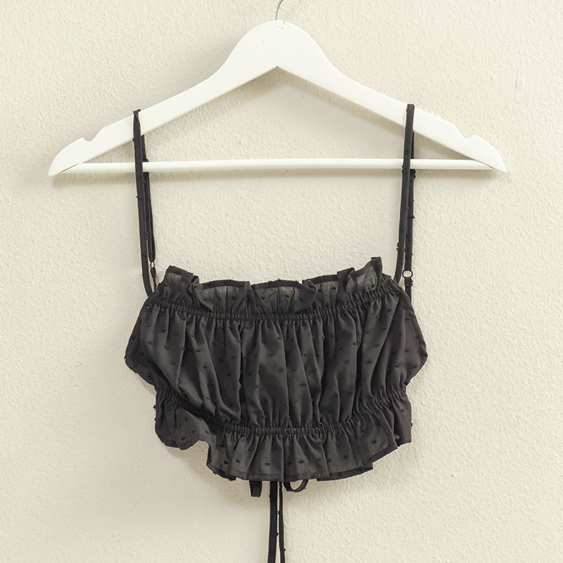 Wholesale Swiss Dot Bandeau Crop Top Clothing Tops HF22A413 BLACK HYFVE