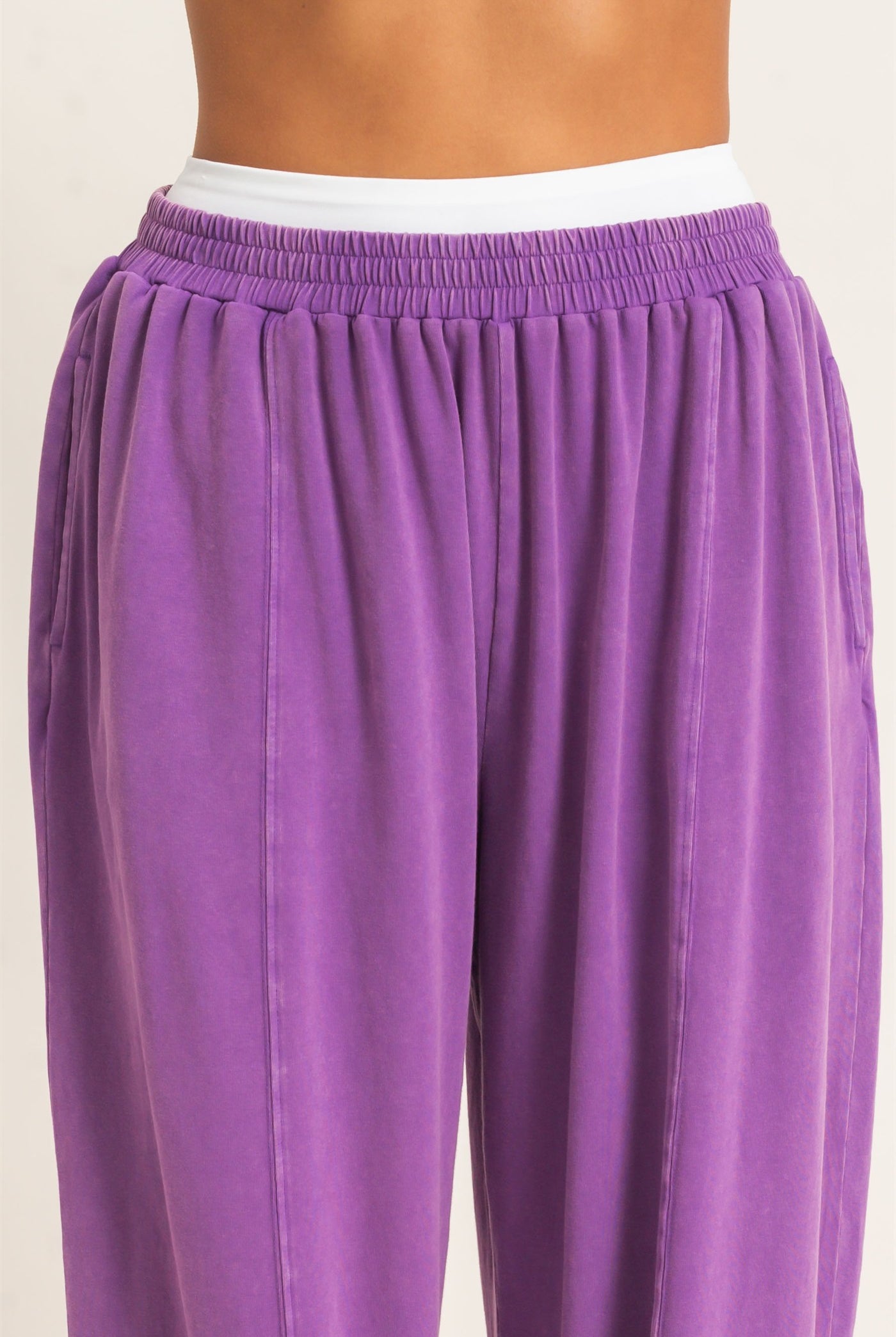 Wholesale Mineral Wash Elastic Waist Jogger Pants Joggers DZ26F405 PLUM DOUBLE ZERO
