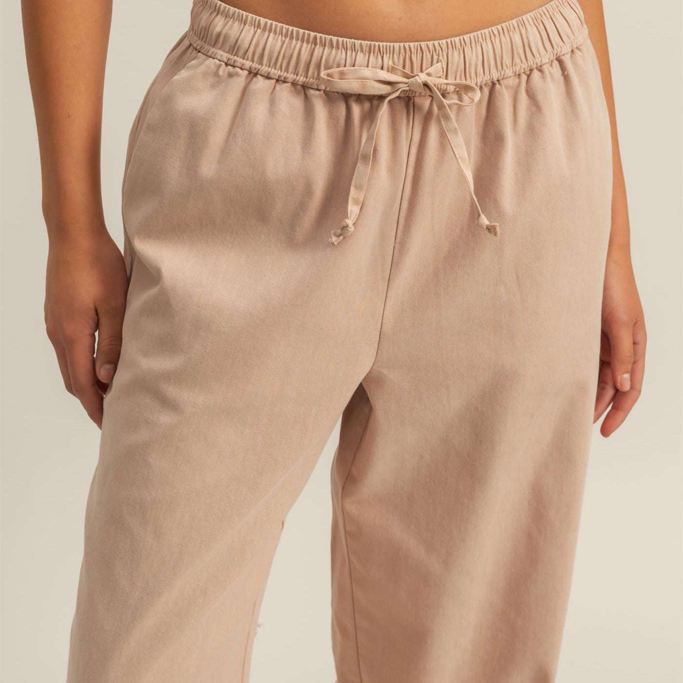 Wholesale Drawstring Waist Straight Leg Pants Pants DZ24A339 DARK TAUPE DOUBLE ZERO