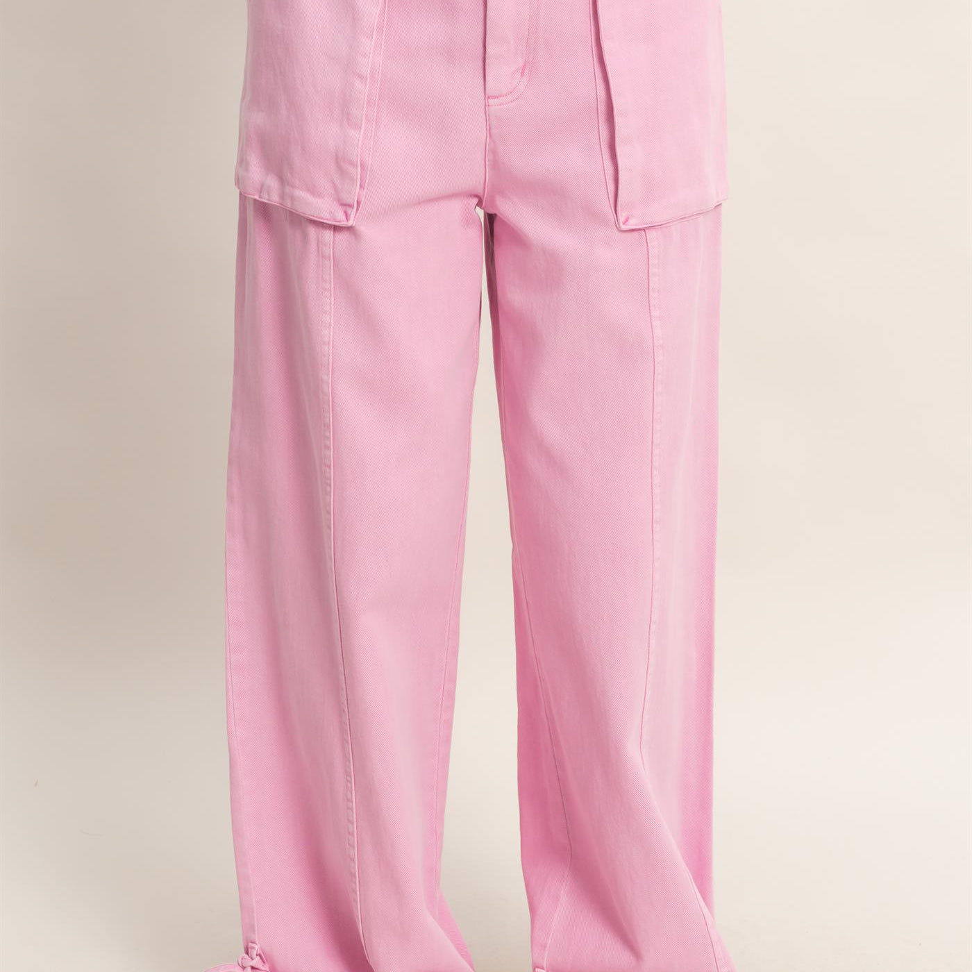 Wholesale High Rise Cargo Pants With Ankle Ties Pants DZ24C156 PINK DOUBLE ZERO