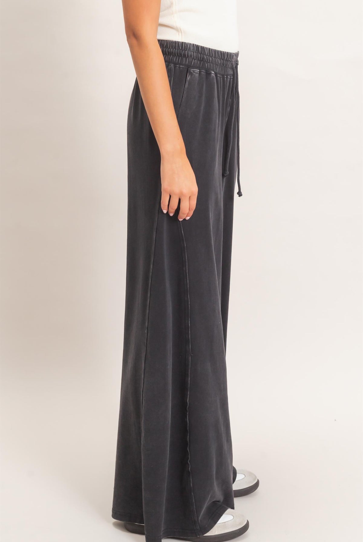 Wholesale Wide Leg Mineral Wash Pants Pants DZ26F406 BLACK DOUBLE ZERO