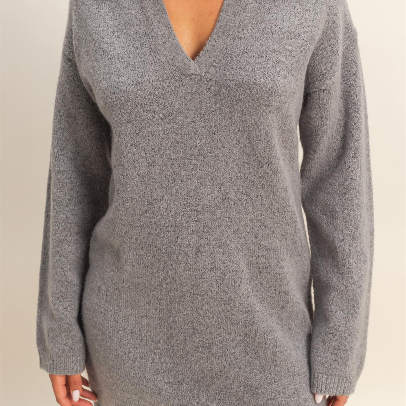 Wholesale Sophisticated Polo Long Sleeve Sweater Dress Dresses DZ25E838 HEATHER GRAY DOUBLE ZERO