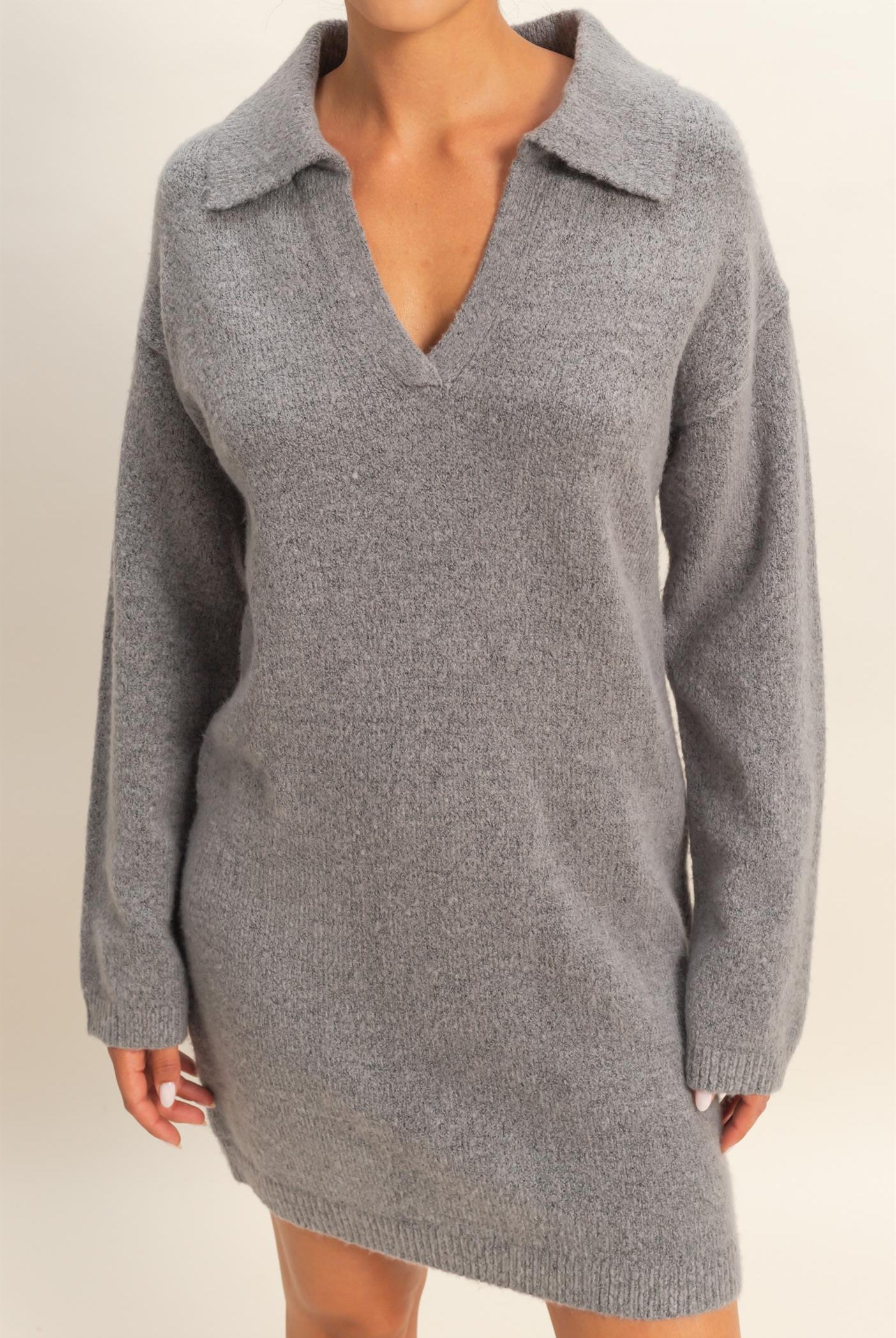 Wholesale Sophisticated Polo Long Sleeve Sweater Dress Dresses DZ25E838 HEATHER GRAY DOUBLE ZERO