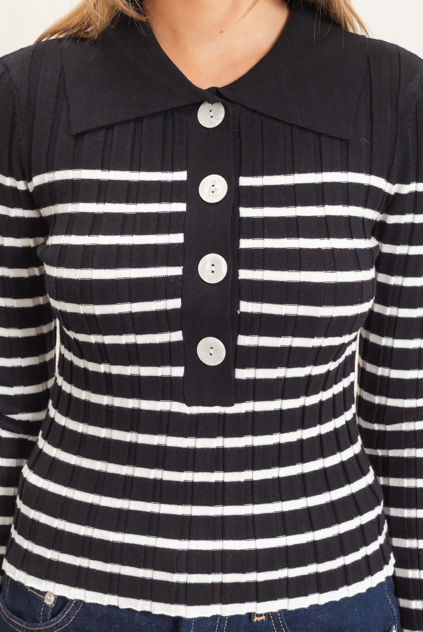 Wholesale Ribbed Collared Sweater Sweaters HF26E534 BLACK HYFVE