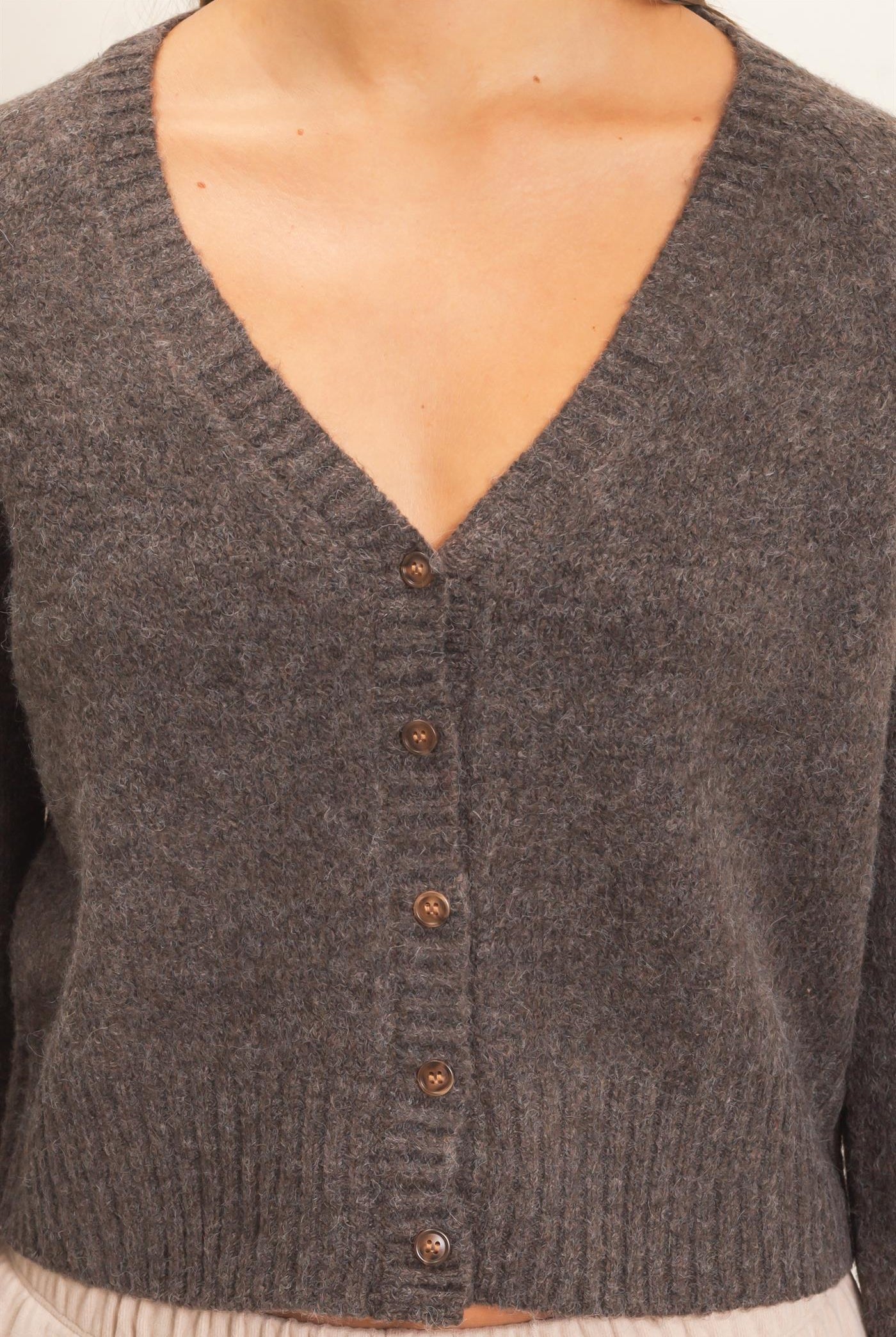Wholesale V-Neck Cardigan Cardigans DZ26E326 DARK BROWN DOUBLE ZERO