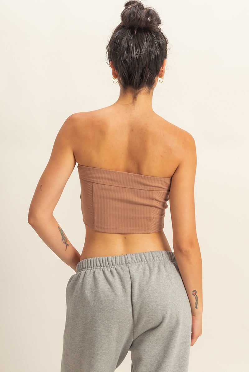 Wholesale Strapless Ribbed Crop Top Clothing Tops DZ23E512 CHOCOLATE MILK DOUBLE ZERO