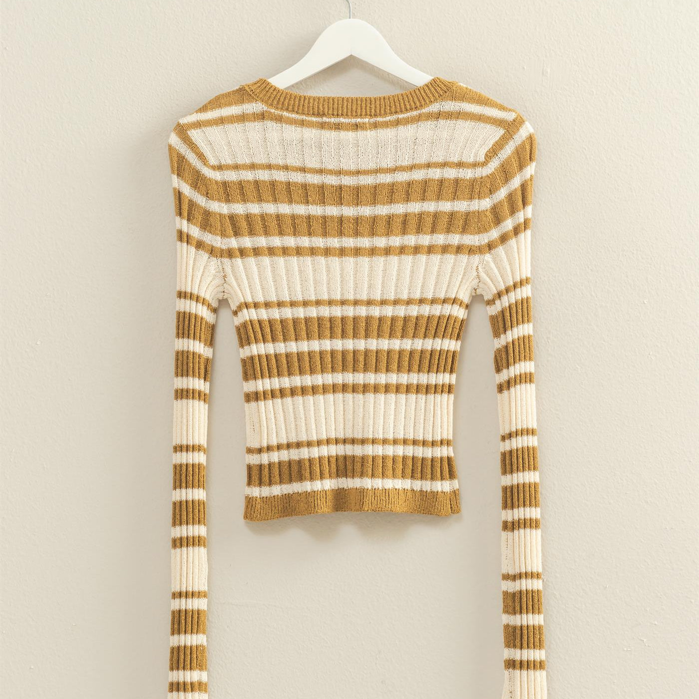 Wholesale Horizontal Striped Crew Neck Sweater Clothing Tops HF25E811 OLIVE HYFVE