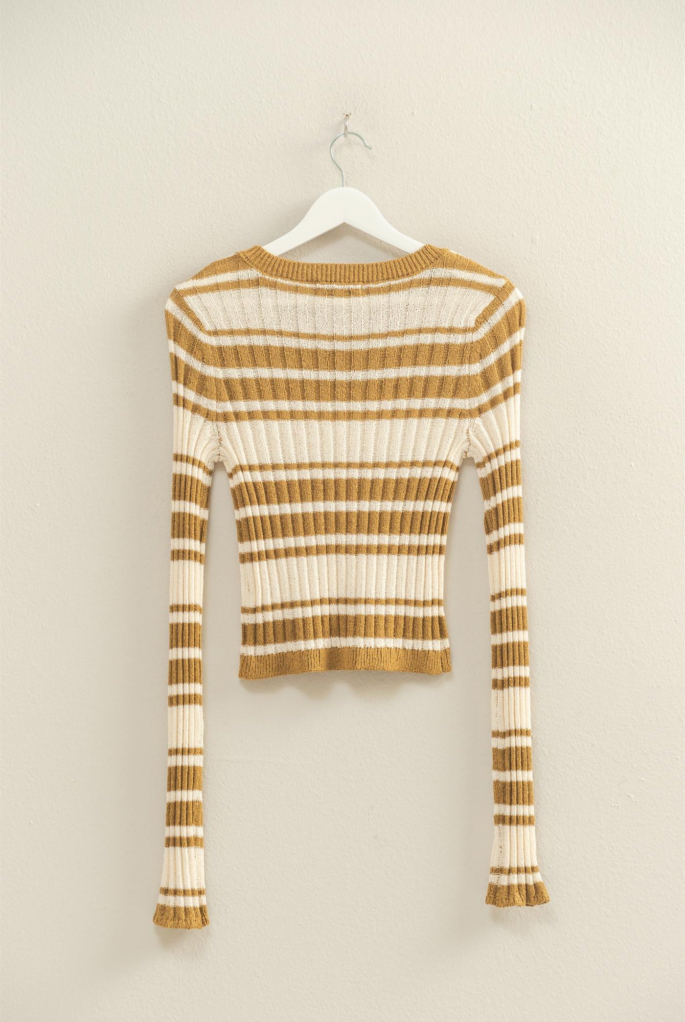 Wholesale Horizontal Striped Crew Neck Sweater Clothing Tops HF25E811 OLIVE HYFVE