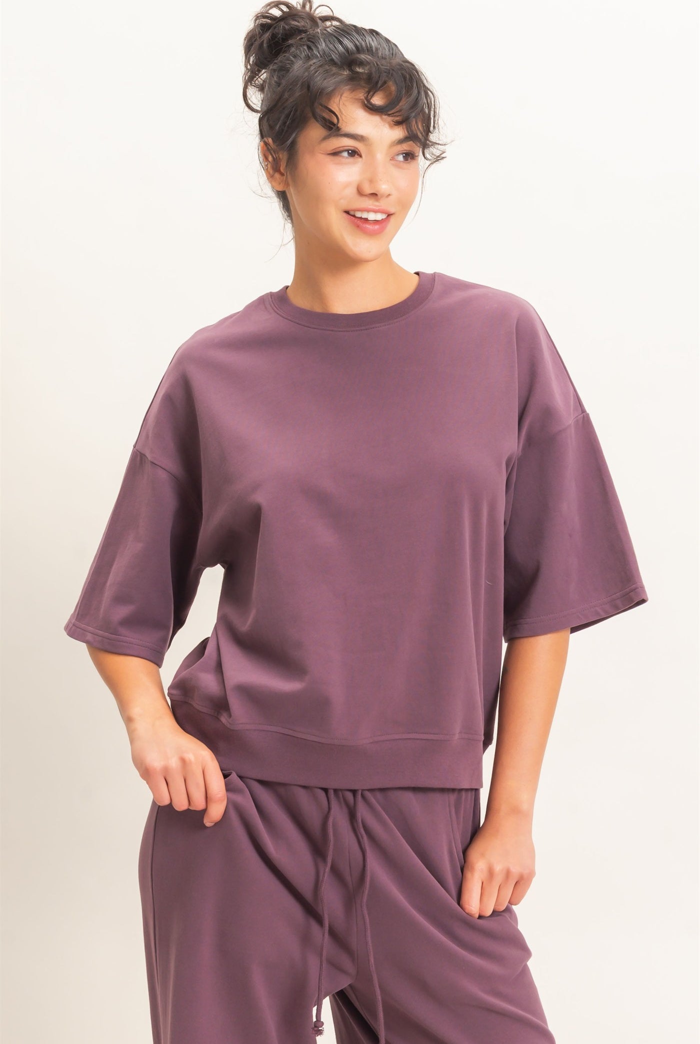 Wholesale Washed Crew Neck Short Sleeve Top Clothing Tops DZ26E381 COCOA DOUBLE ZERO