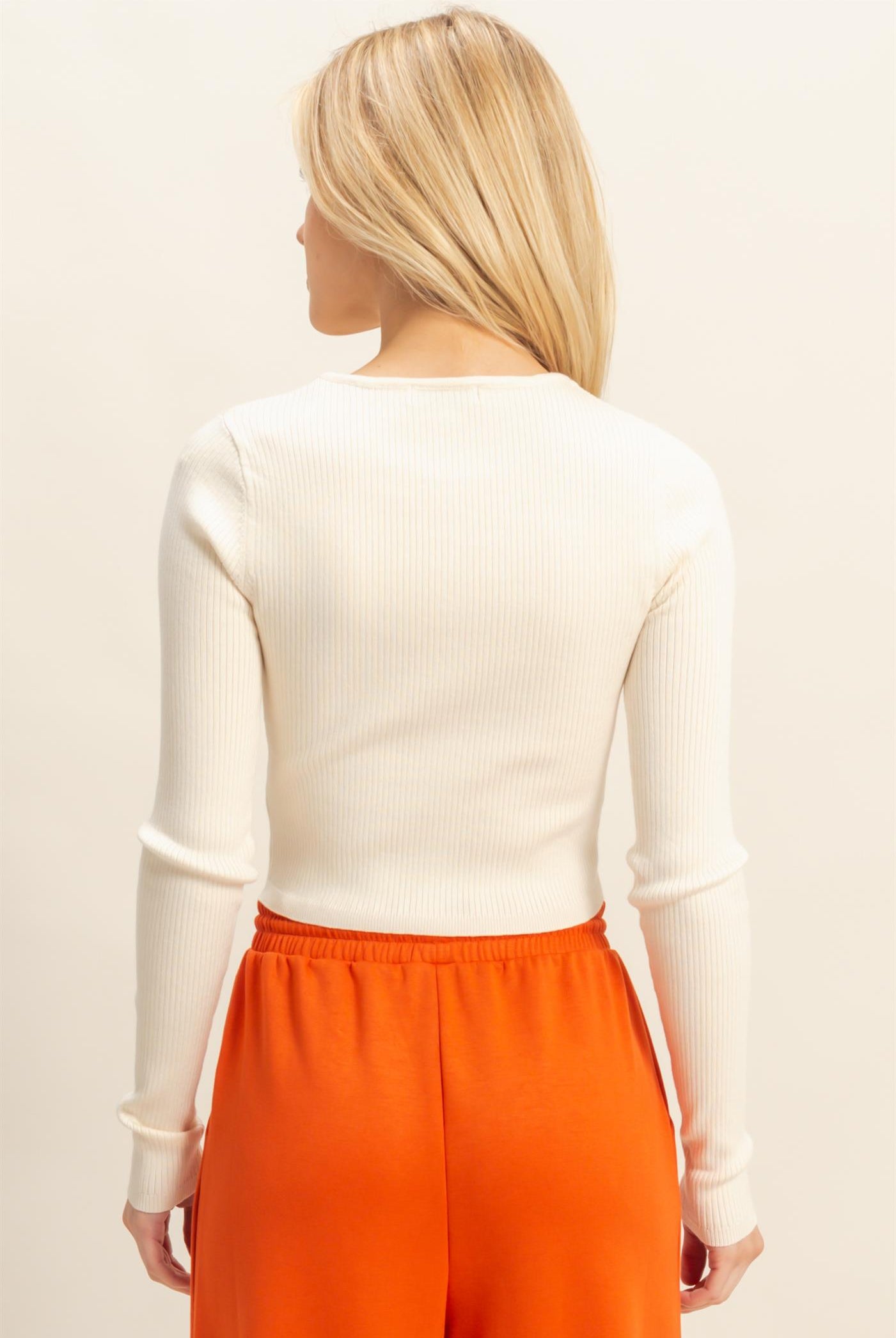 Wholesale Button-Up Ribbed Knit Top Sweaters HF25E930 CREAM HYFVE