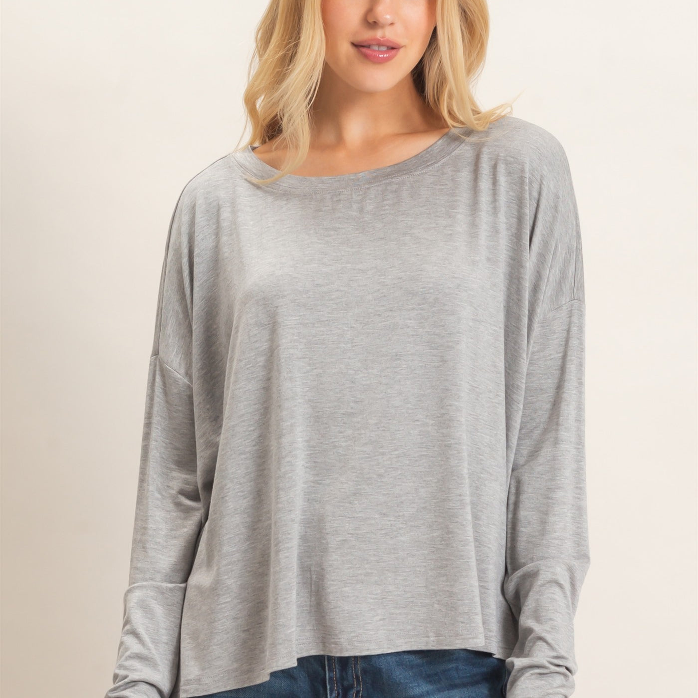 Wholesale Boat Neck Boxy Top Clothing Tops HF26F298 H.GRAY HYFVE