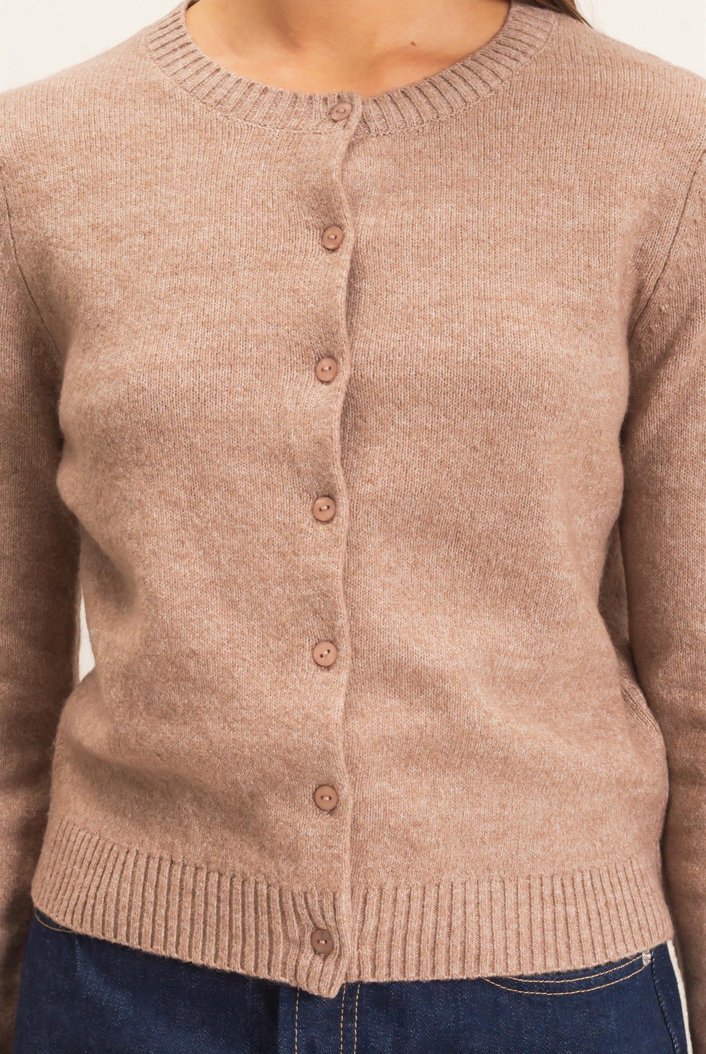 Wholesale Crew Neck Cardigan Cardigans DZ26E119 DARK TAUPE DOUBLE ZERO