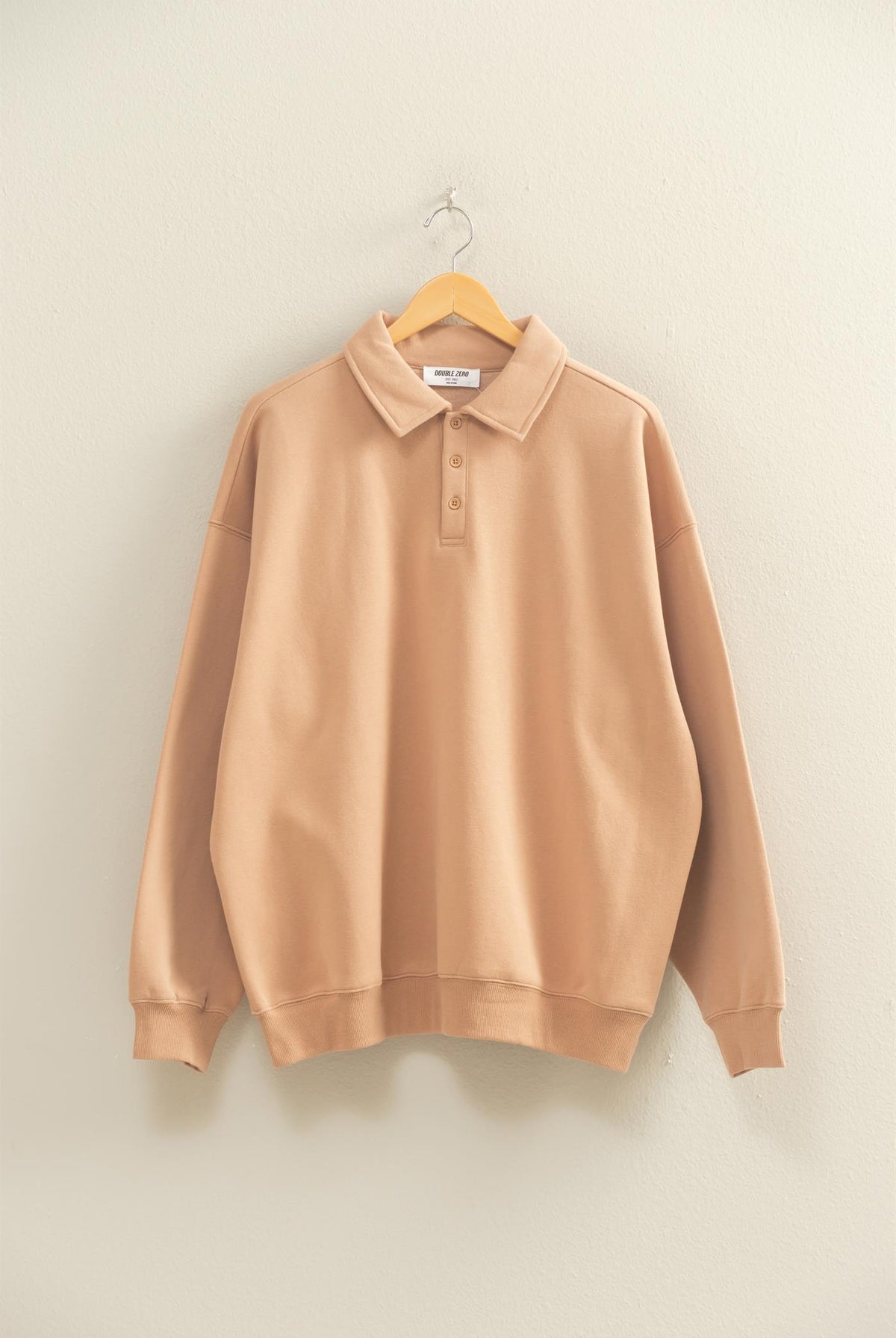 Wholesale Oversized Polo Collared Pullover Sweatshirts DZ25F074 DARK TAUPE DOUBLE ZERO