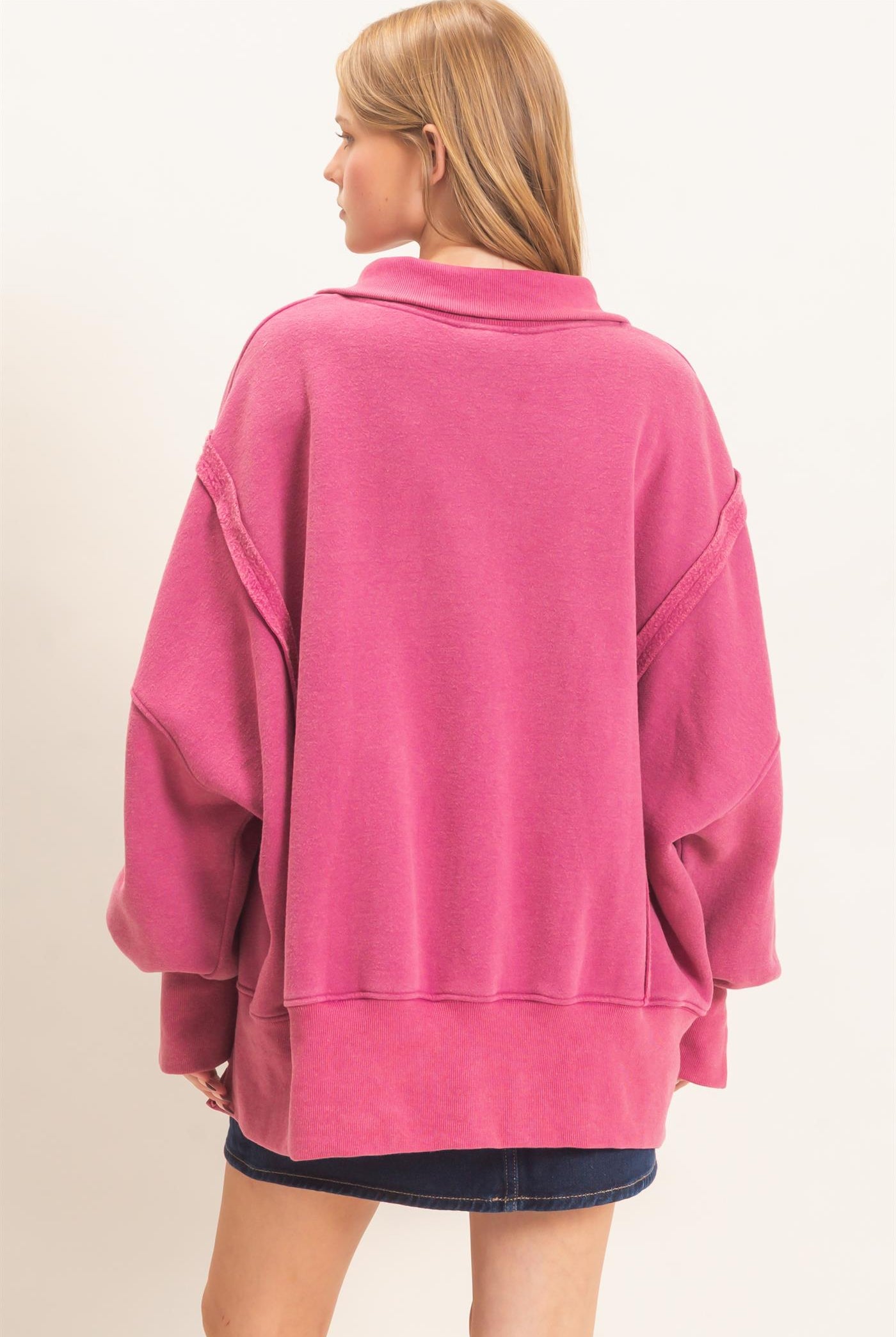 Wholesale Mineral Wash Snap Collar Pullover Clothing Tops HF26F086-D PURPLE HYFVE