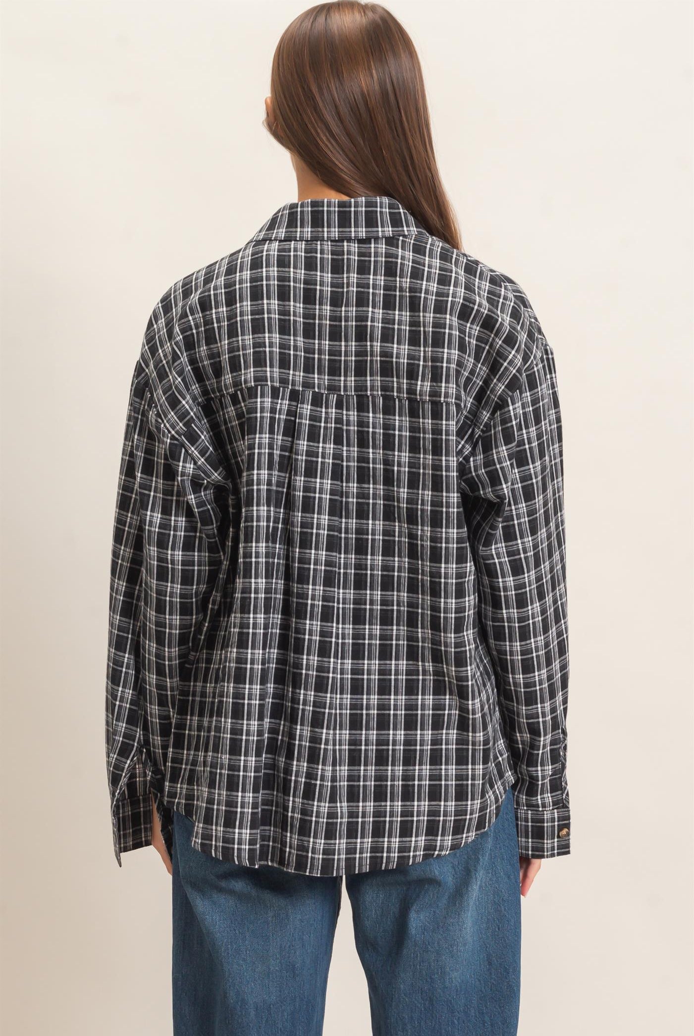 Wholesale Plaid Oversized Shirt Shirts DZ26F062 BLACK DOUBLE ZERO