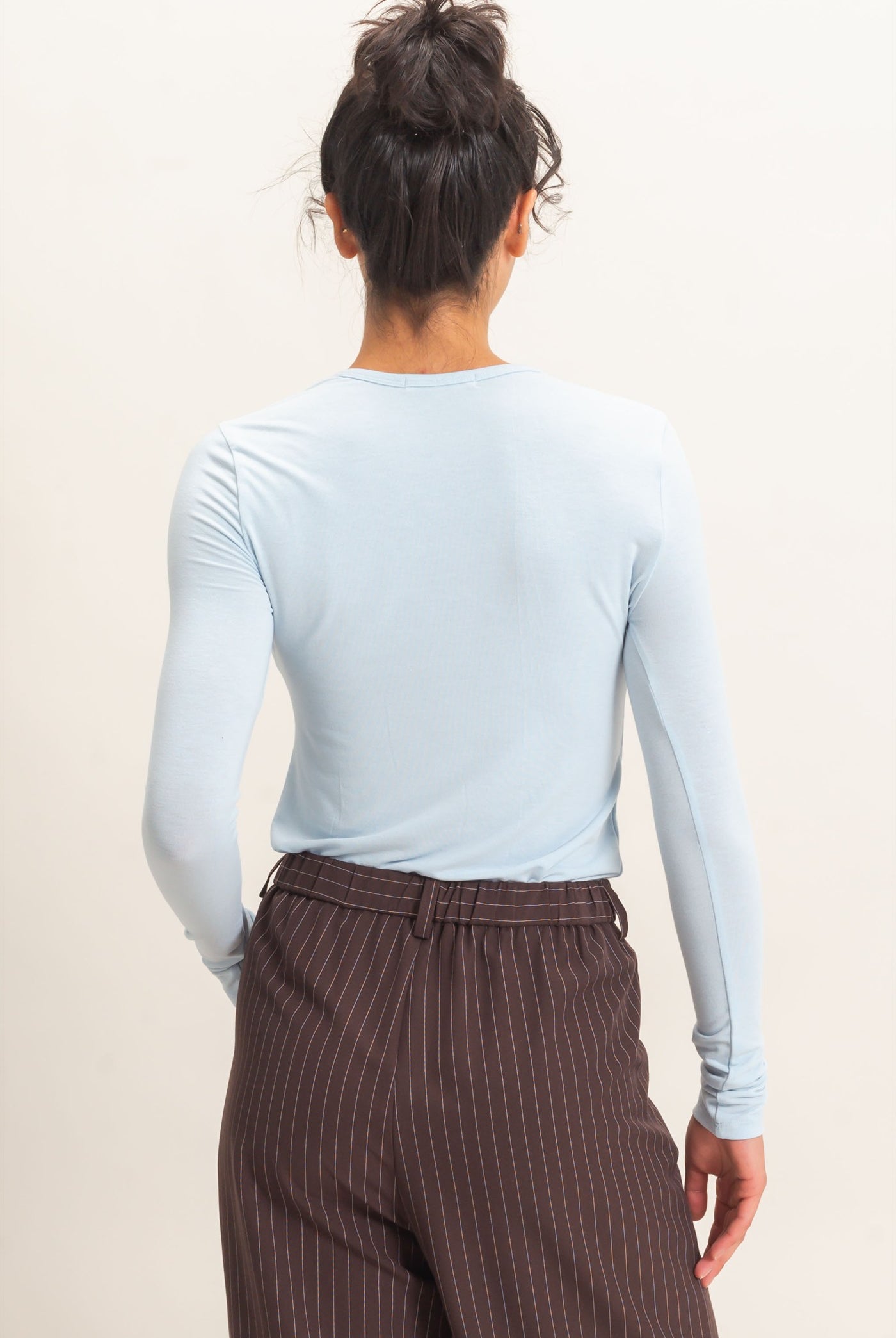 Wholesale Crew Neck Long Sleeve Top Clothing Tops DZ26E258 ICE BLUE DOUBLE ZERO