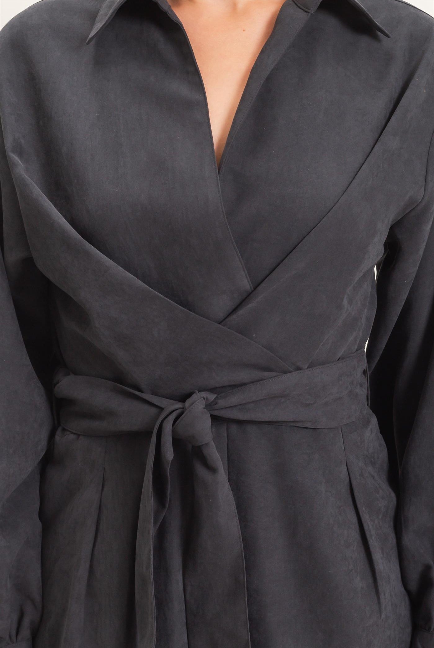 Wholesale Collared Wrap Suede Jumpsuit Clothing HF26C905 BLACK HYFVE