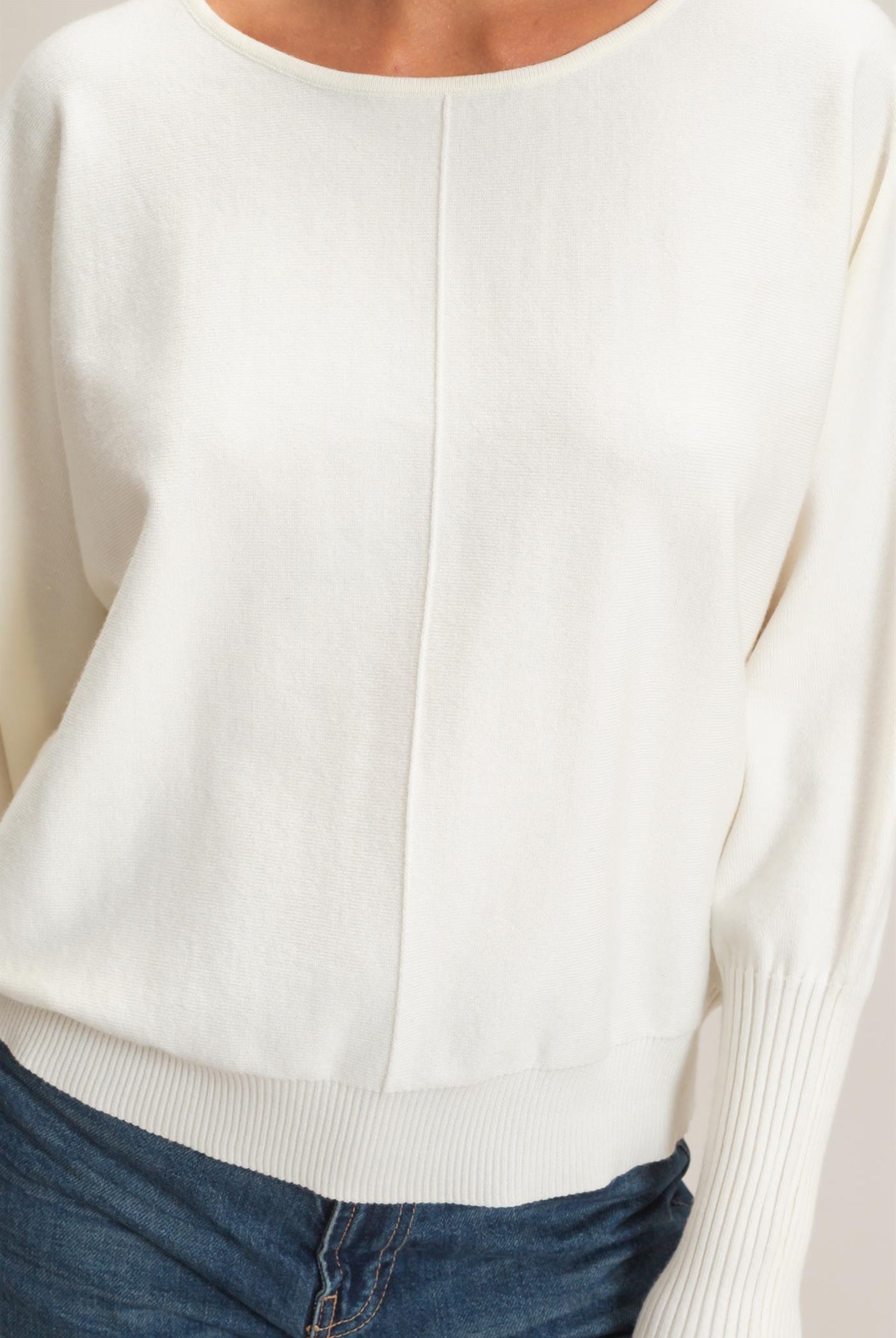 Wholesale Batwing Sleeve Center Seam Sweater Sweaters DZ26E079 CREAM DOUBLE ZERO