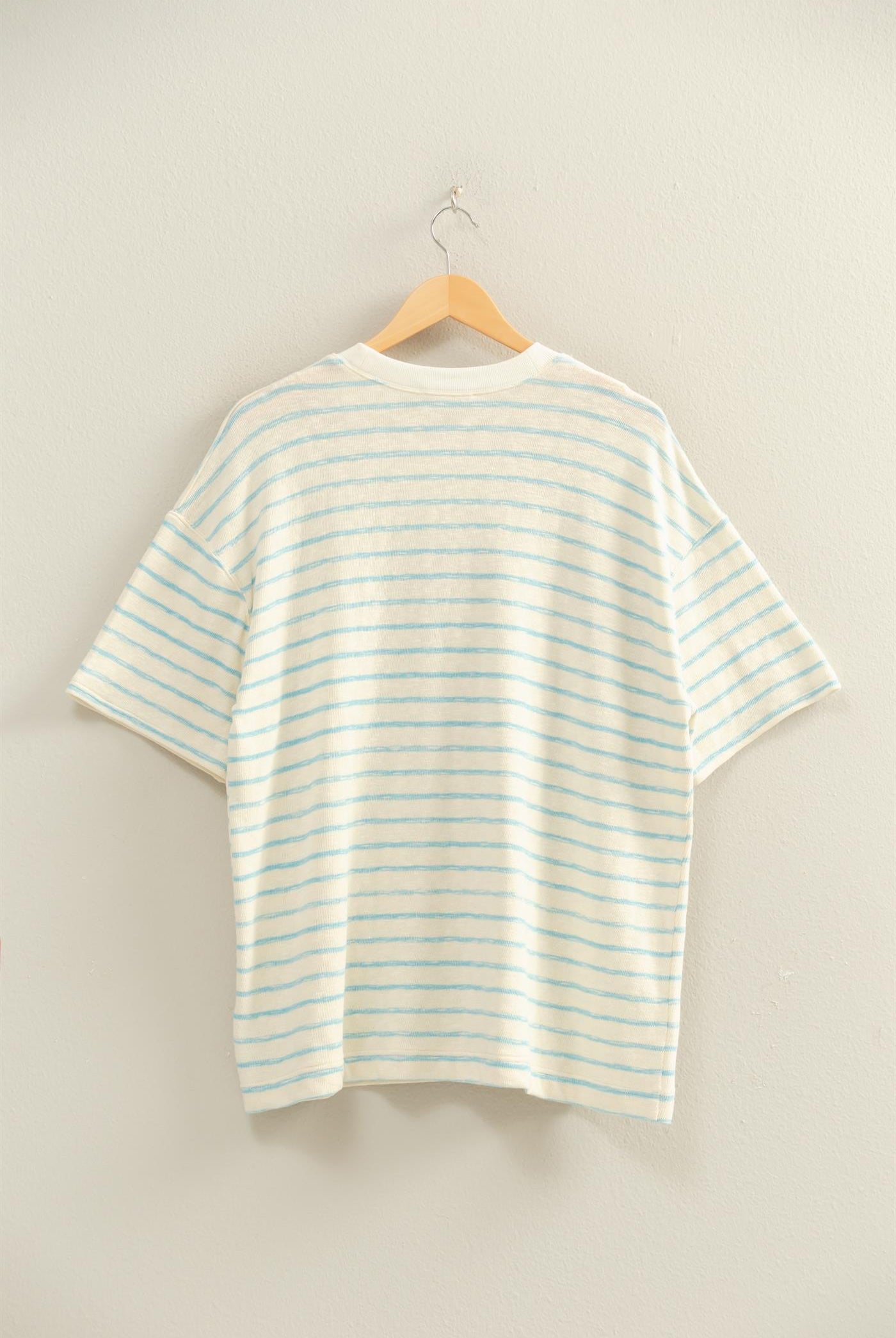 Wholesale Oversized Striped V-Stitch Short Sleeve Top Clothing Tops DZ26A455 BLUE DOUBLE ZERO
