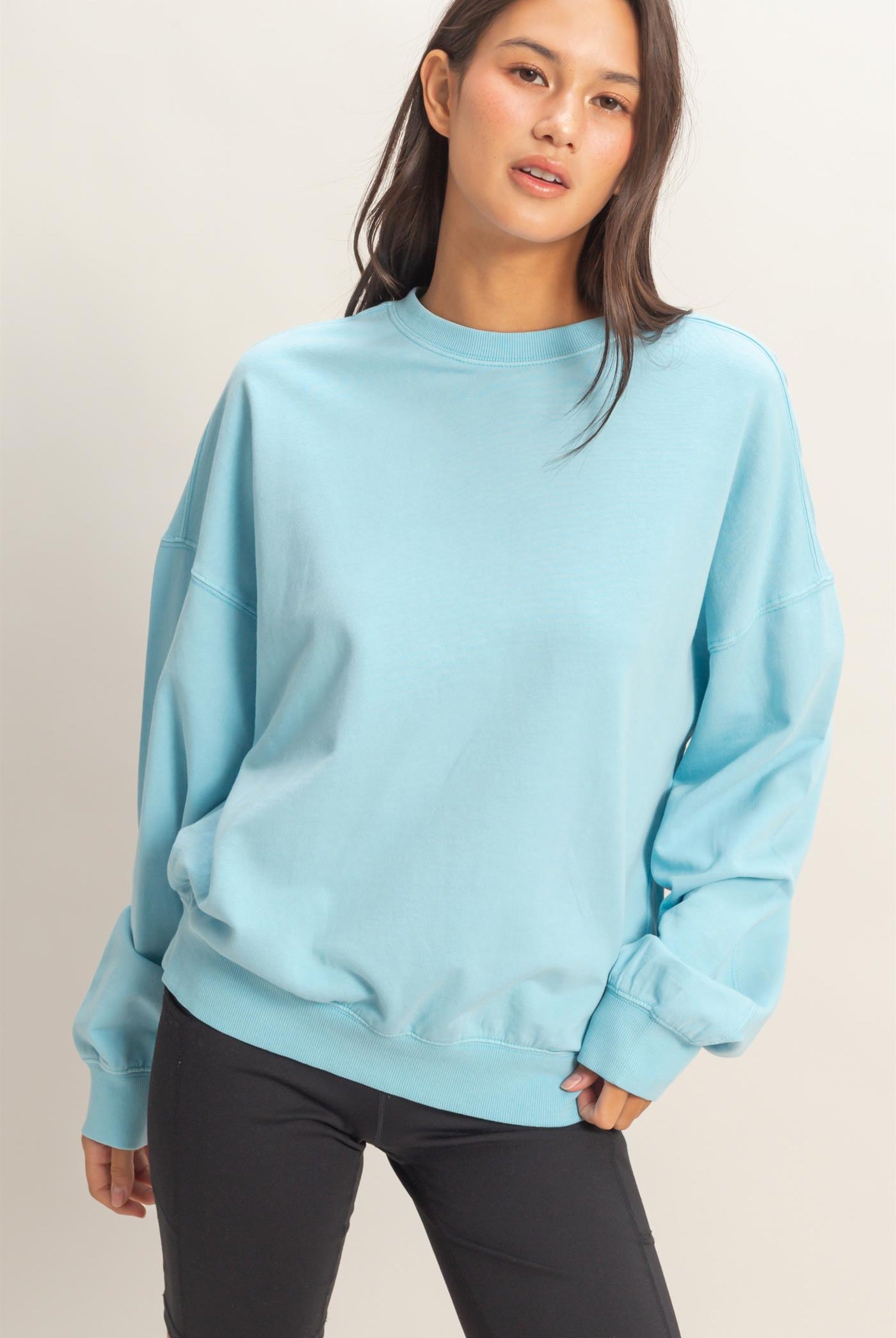 Wholesale Ribbed Crew Neck Sweatshirt Sweatshirts DZ26A265 BLUE DOUBLE ZERO