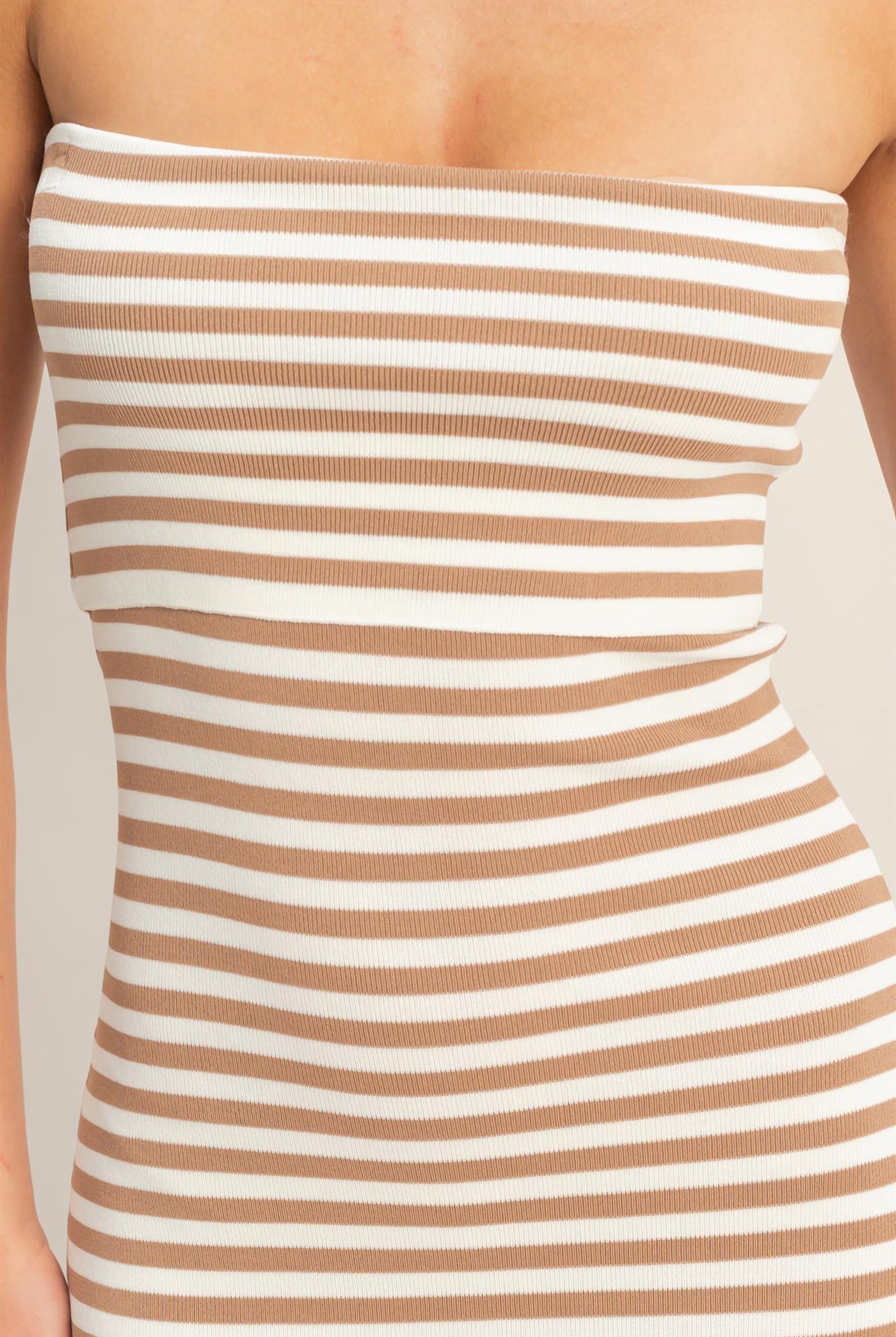 Wholesale Strapless Striped Bodycon Midi Dress Dresses DZ26C336 TAUPE DOUBLE ZERO