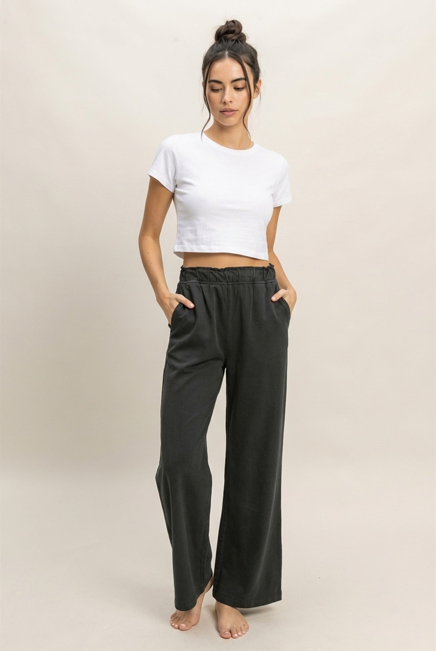 Wholesale High Waist Flare Pants Pants DZ24C346-D BLACK DOUBLE ZERO