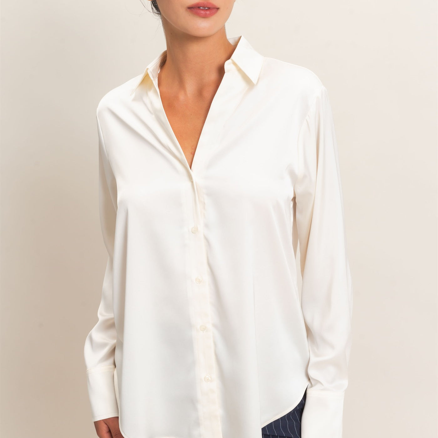 Wholesale Satin Button-Down Shirts Shirts DZ26E265 WHIP CREAM DOUBLE ZERO
