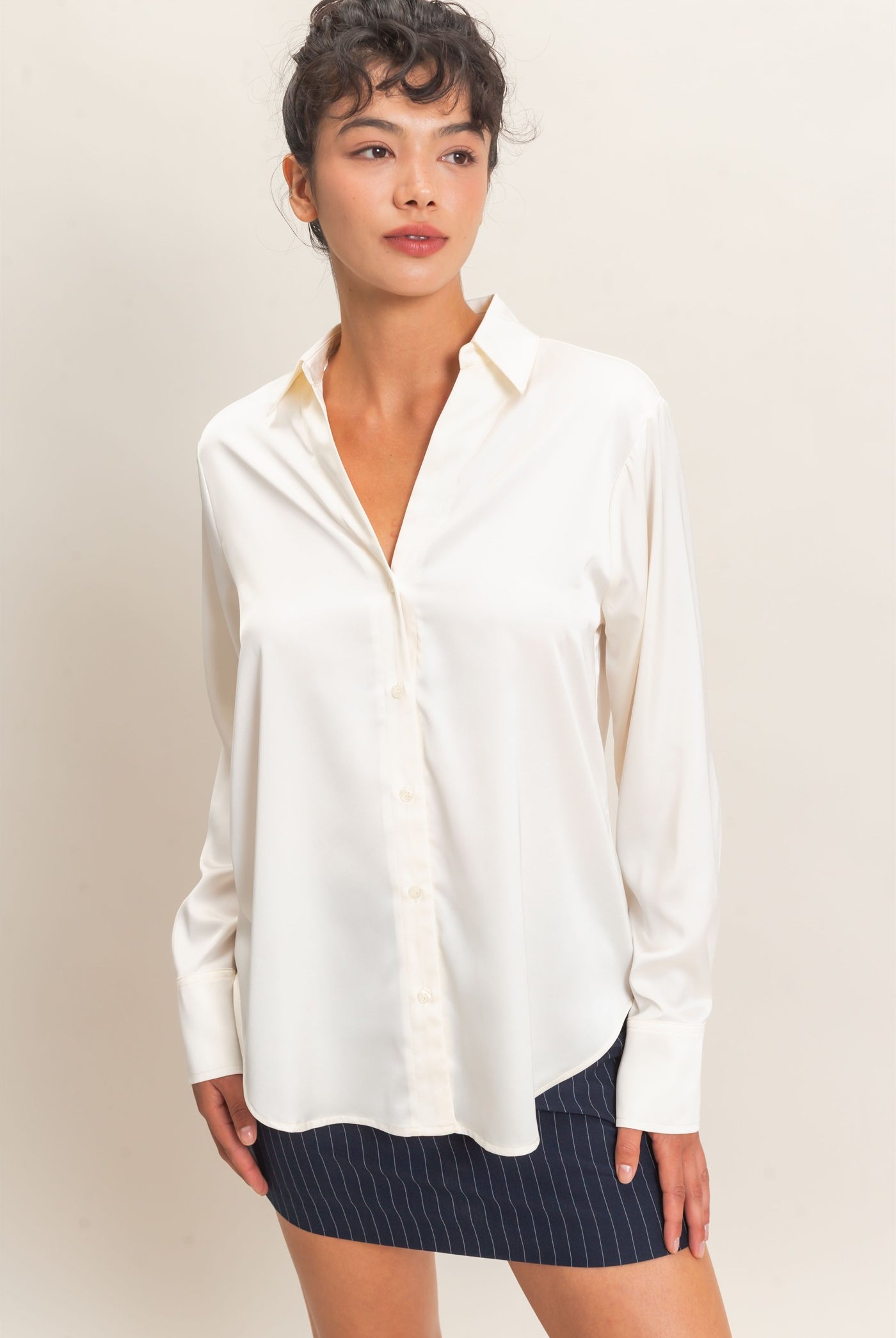 Wholesale Satin Button-Down Shirts Shirts DZ26E265 WHIP CREAM DOUBLE ZERO