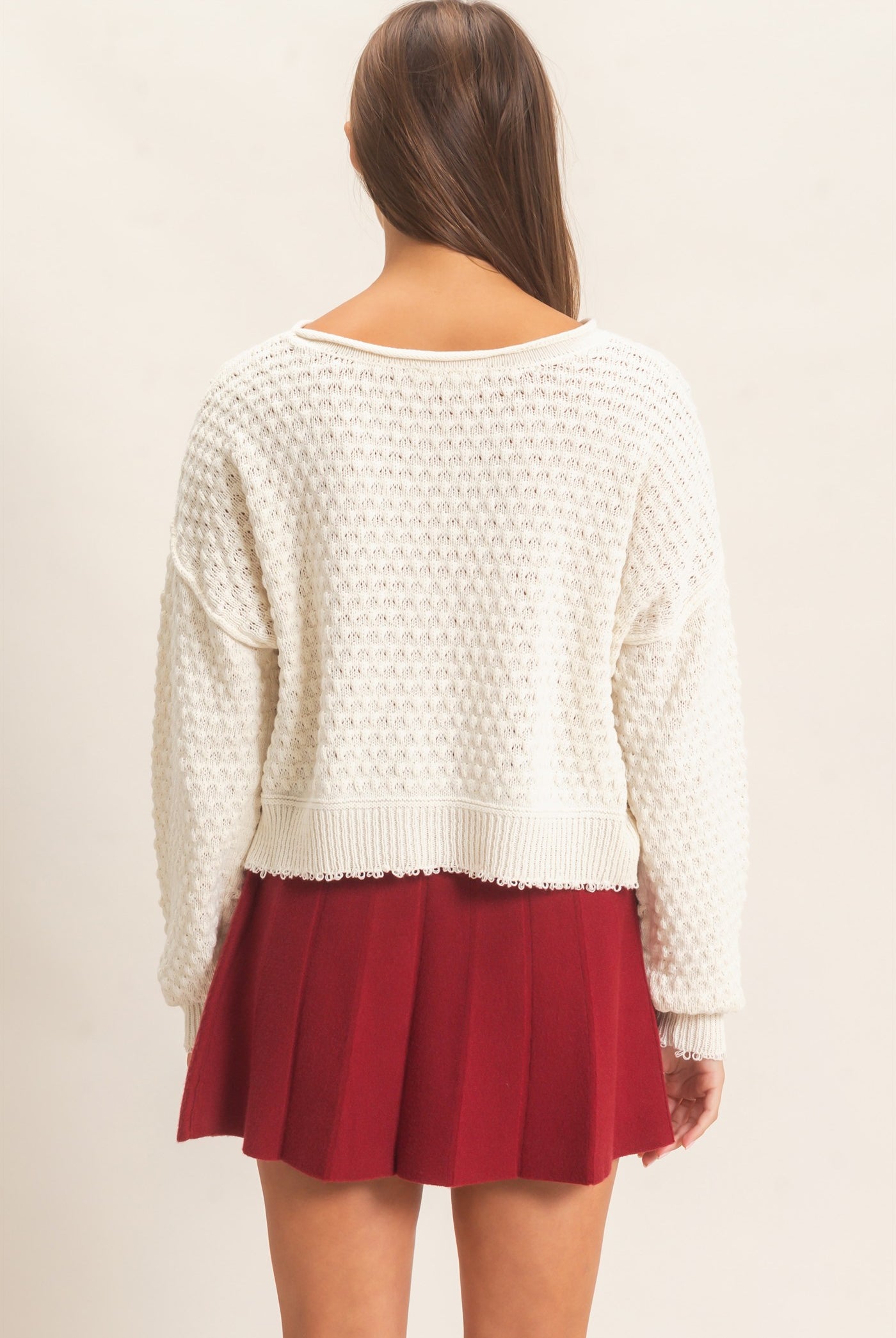 Wholesale Textured Boat Neck Sweater Sweaters DZ26E880 CREAM DOUBLE ZERO