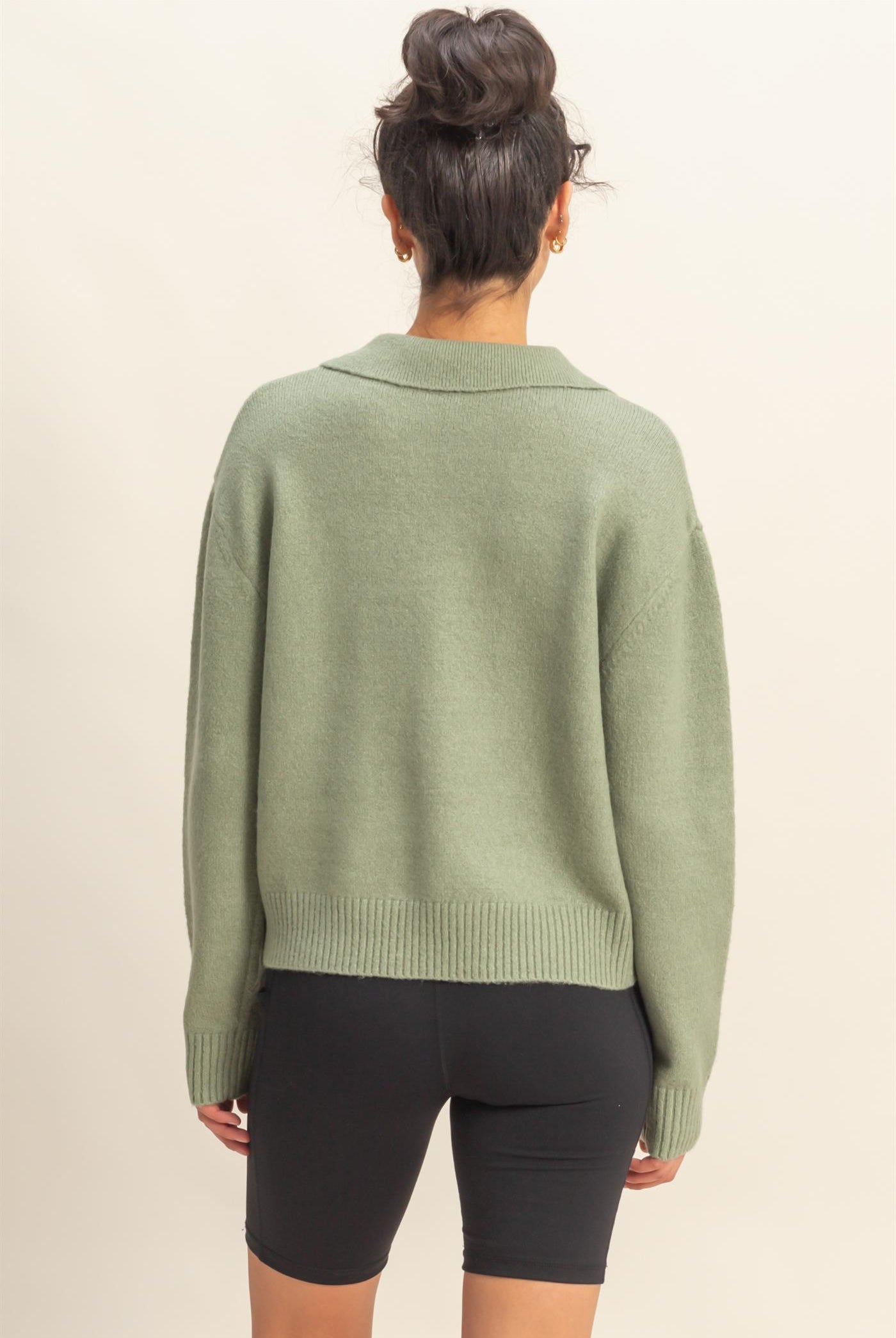 Wholesale Collared V Neck Sweater Sweaters DZ25C947 SAGE GREEN DOUBLE ZERO
