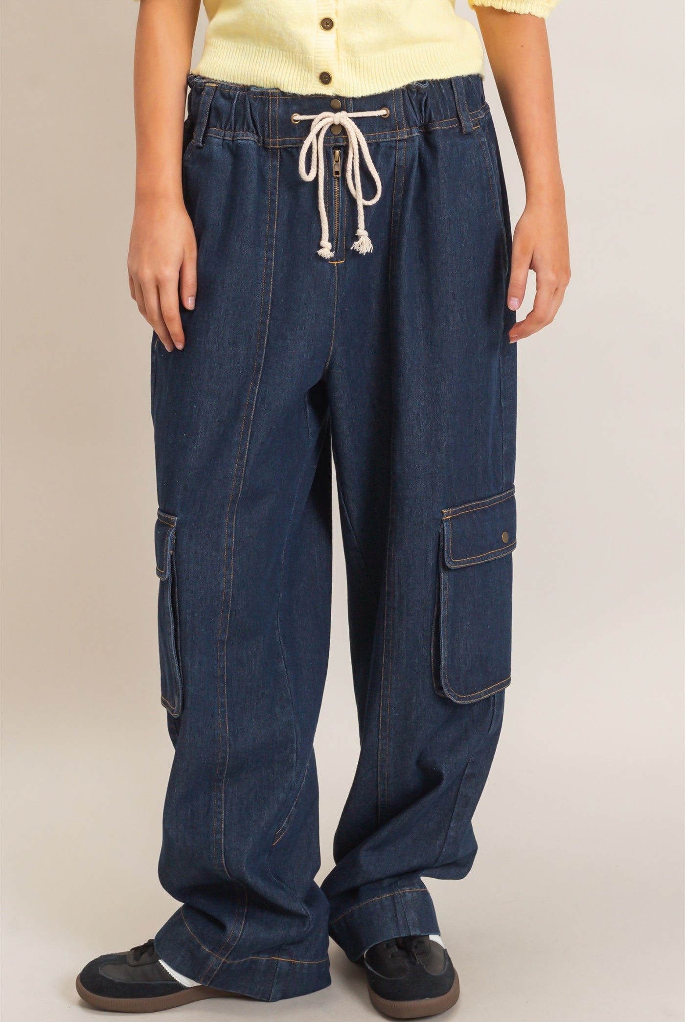 Wholesale Drawstring Cargo Denim Pants Pants HF26E182 DARK DENIM HYFVE
