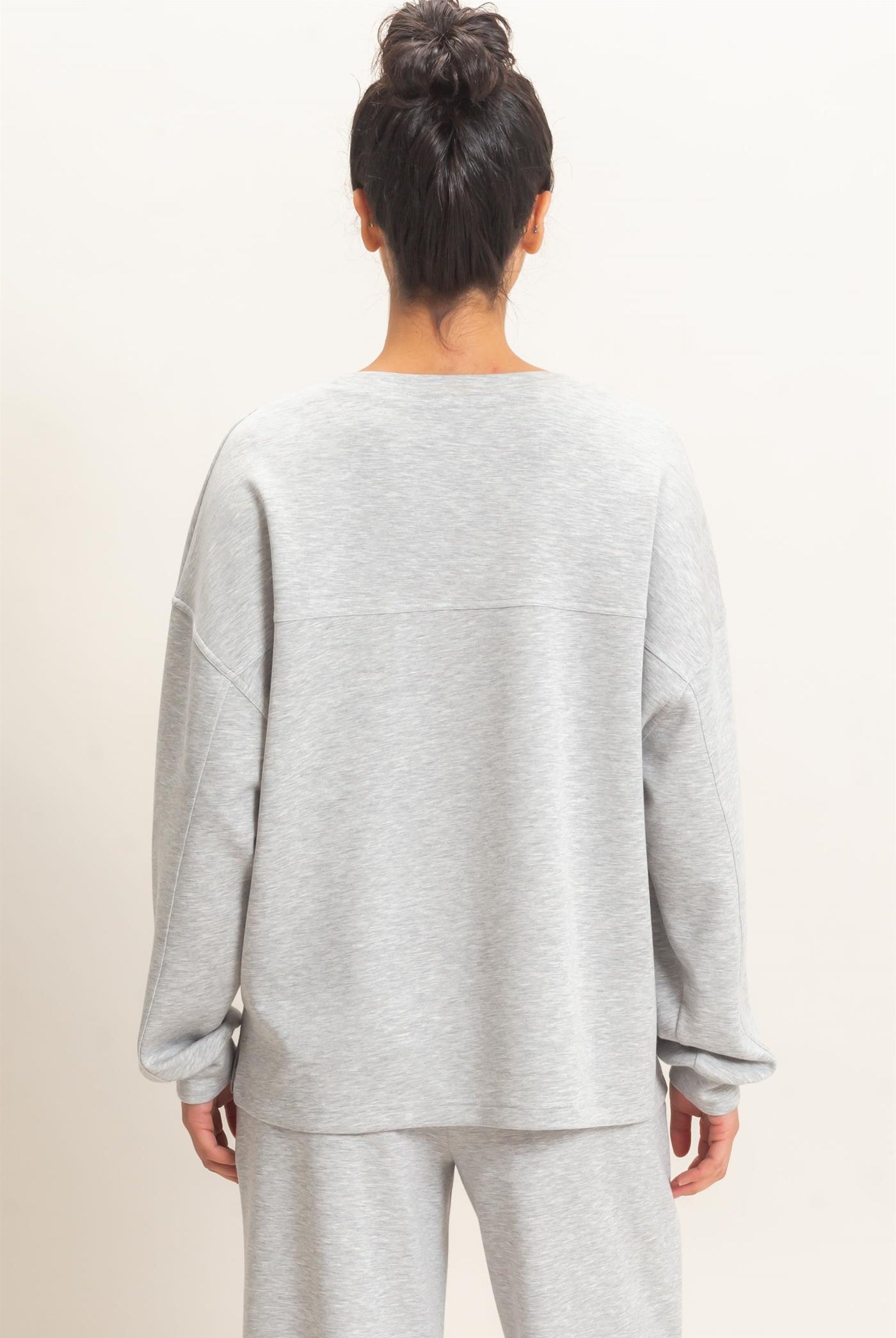 Wholesale Oversized Crew Neck Top Sweatshirts DZ26E388 HEATHER GRAY DOUBLE ZERO