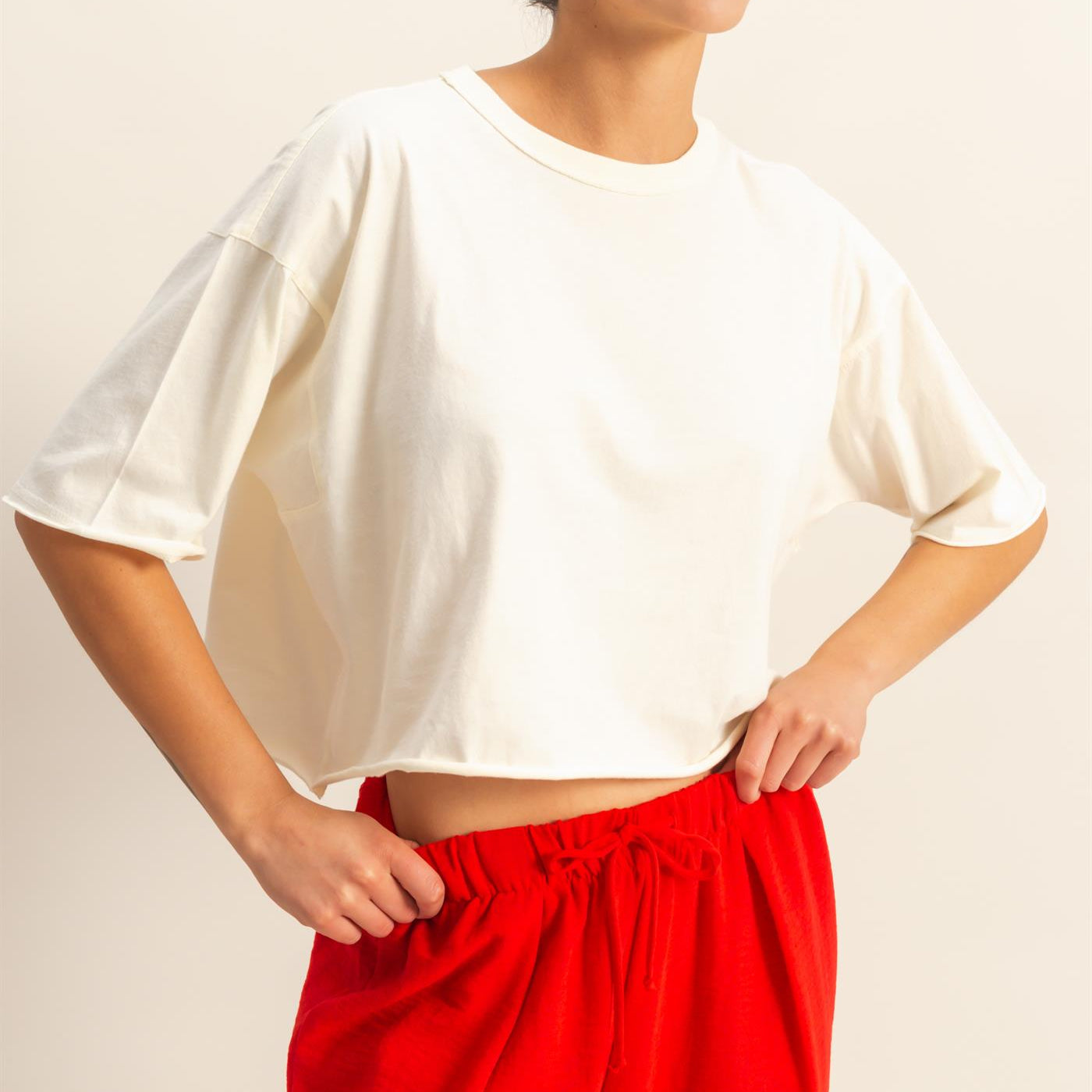 Wholesale Drop Shoulder Crew Neck Wide Fit Tee Clothing Tops DZ25A757 OFF WHITE DOUBLE ZERO