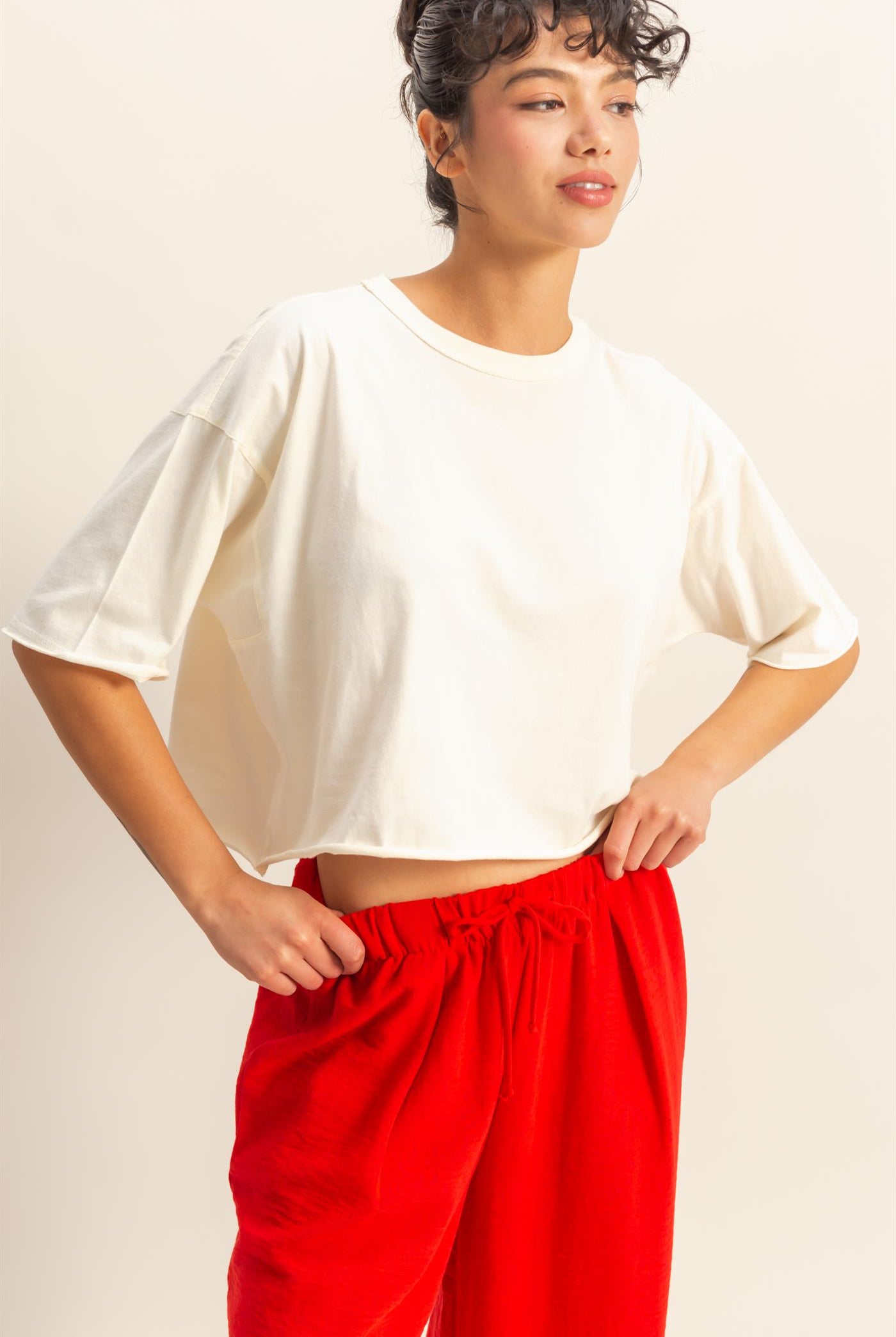 Wholesale Drop Shoulder Crew Neck Wide Fit Tee Clothing Tops DZ25A757 OFF WHITE DOUBLE ZERO