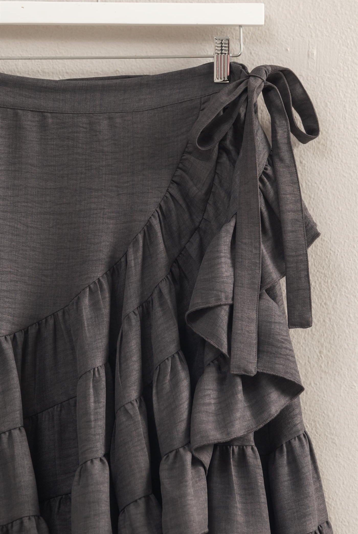 Wholesale High-Waist Tiered Wrap Maxi Skirt Skirts HF24F553 BLACK HYFVE