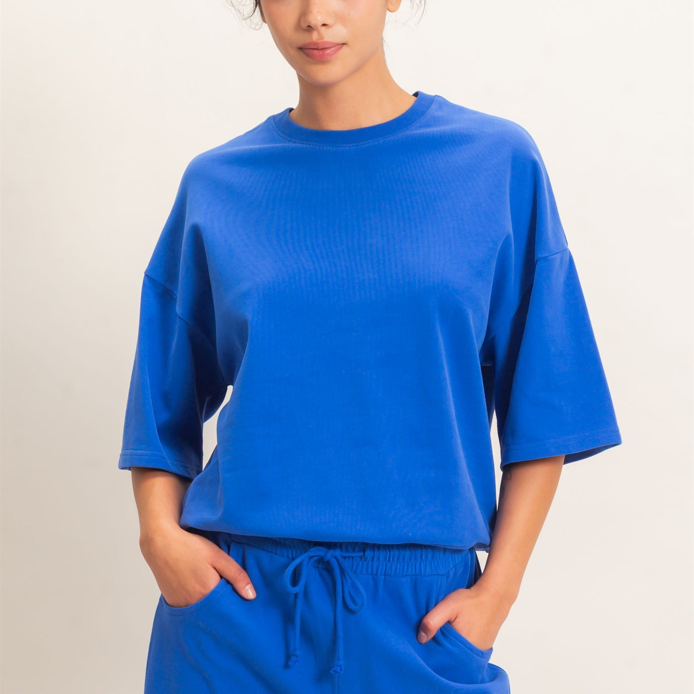Wholesale Washed Crew Neck Short Sleeve Top Clothing Tops DZ26E381 COBALT DOUBLE ZERO