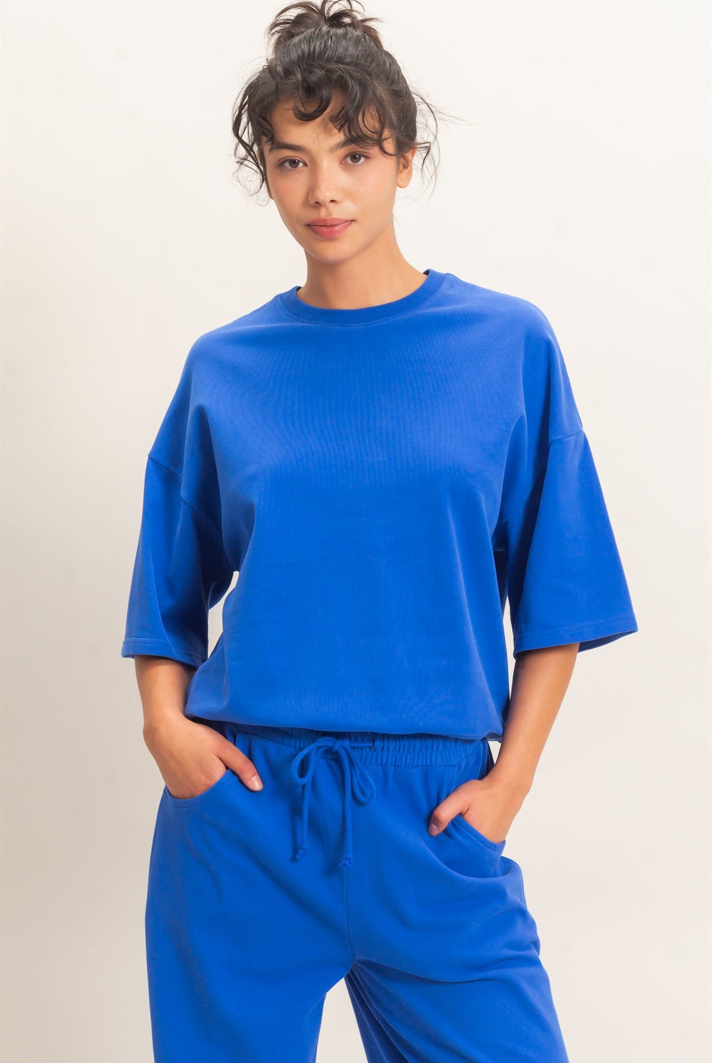 Wholesale Washed Crew Neck Short Sleeve Top Clothing Tops DZ26E381 COBALT DOUBLE ZERO