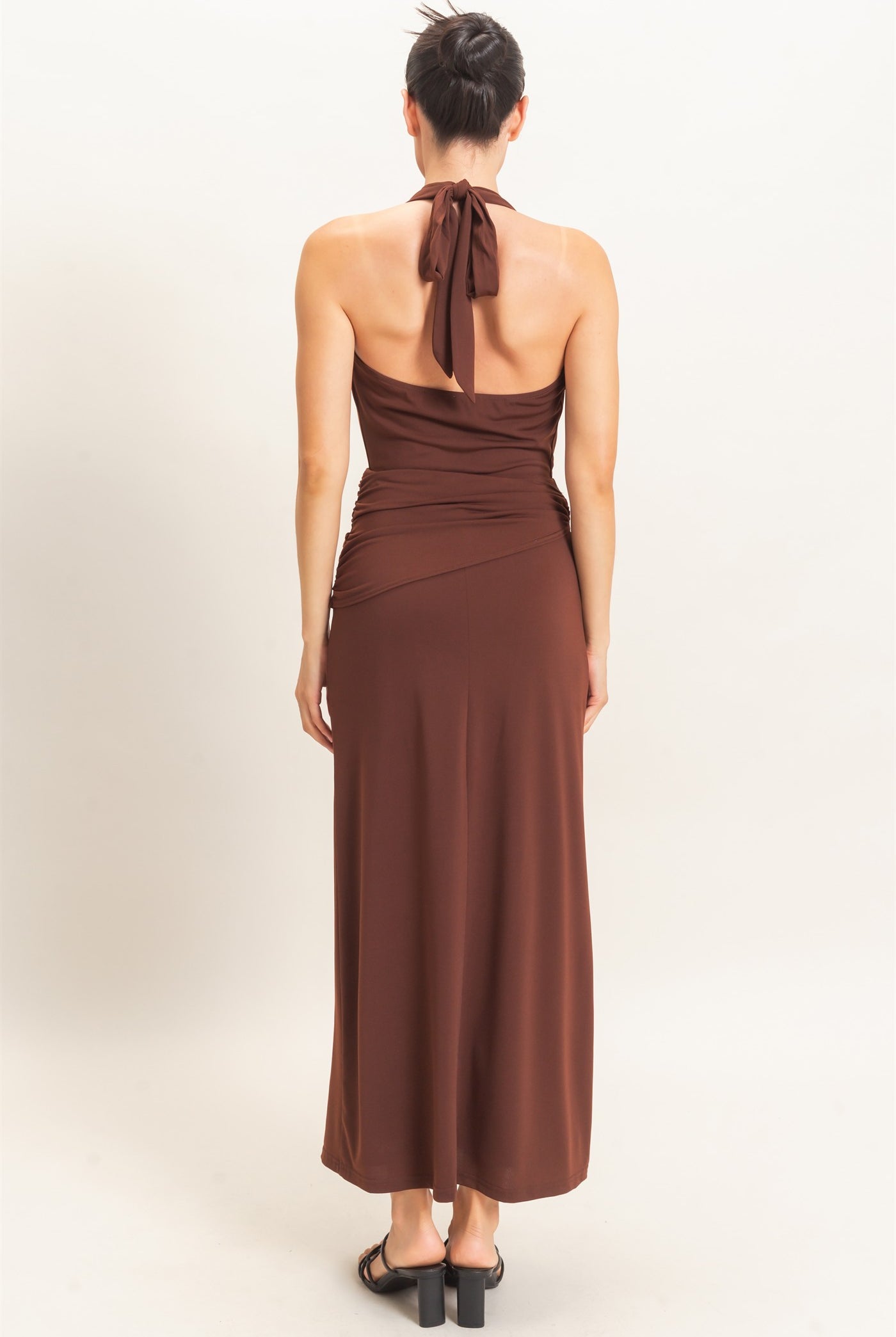 Wholesale Draped Halter Neck Dress Dresses HF26C663 CHOCOLATE HYFVE