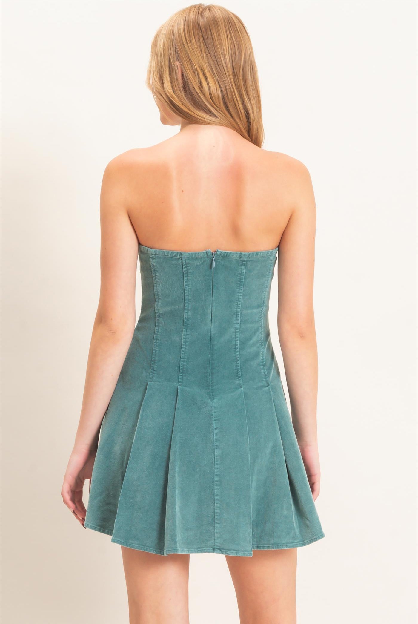 Wholesale Strapless Mineral Wash Dress Dresses HF26F215 GREEN HYFVE