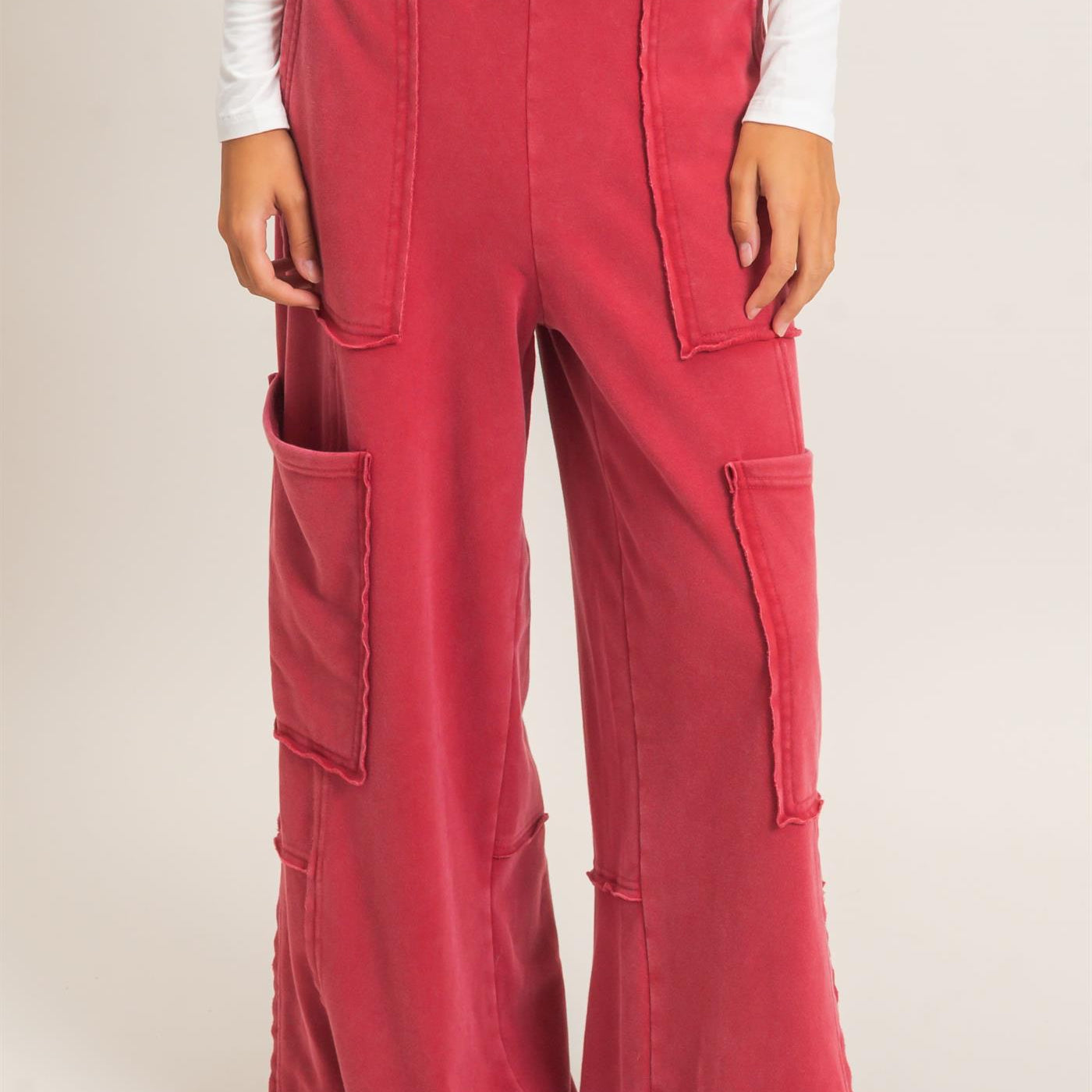 Wholesale Mineral Wash Cargo Pocket Pants Pants DZ26C963 DARK RED DOUBLE ZERO