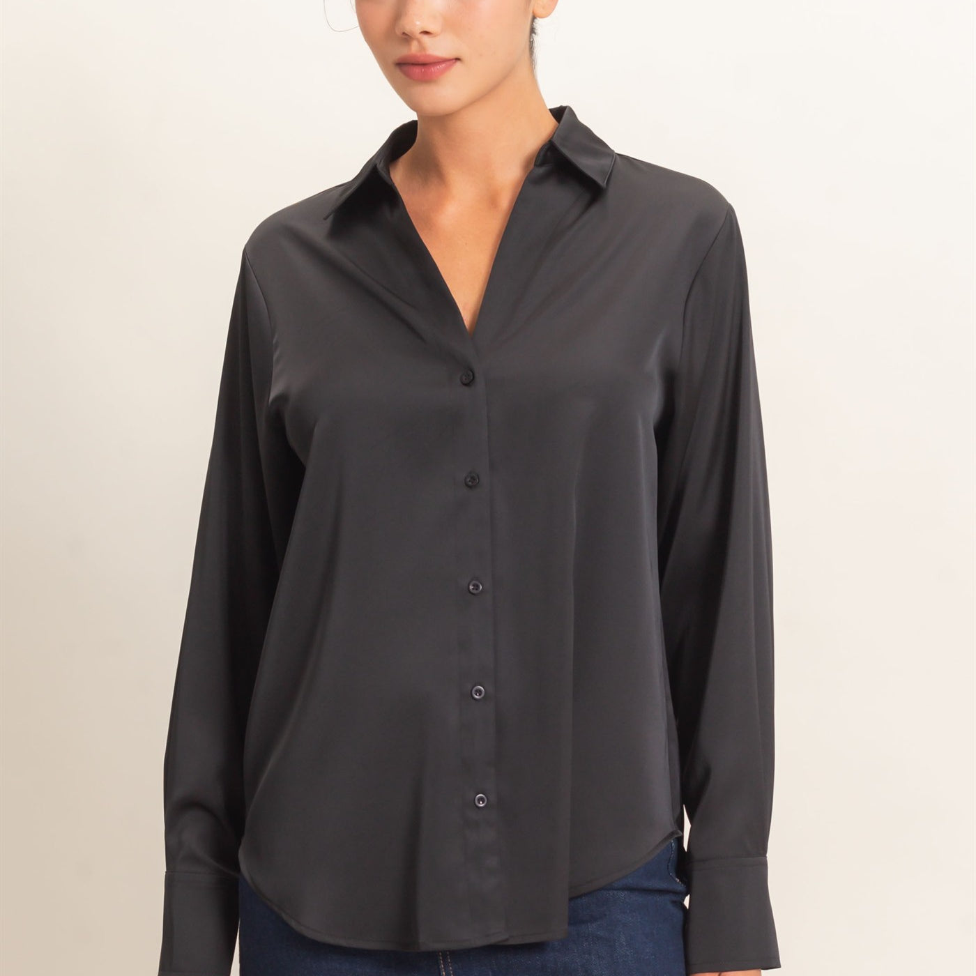 Wholesale Satin Button-Down Shirts Shirts DZ26E265 BLACK DOUBLE ZERO