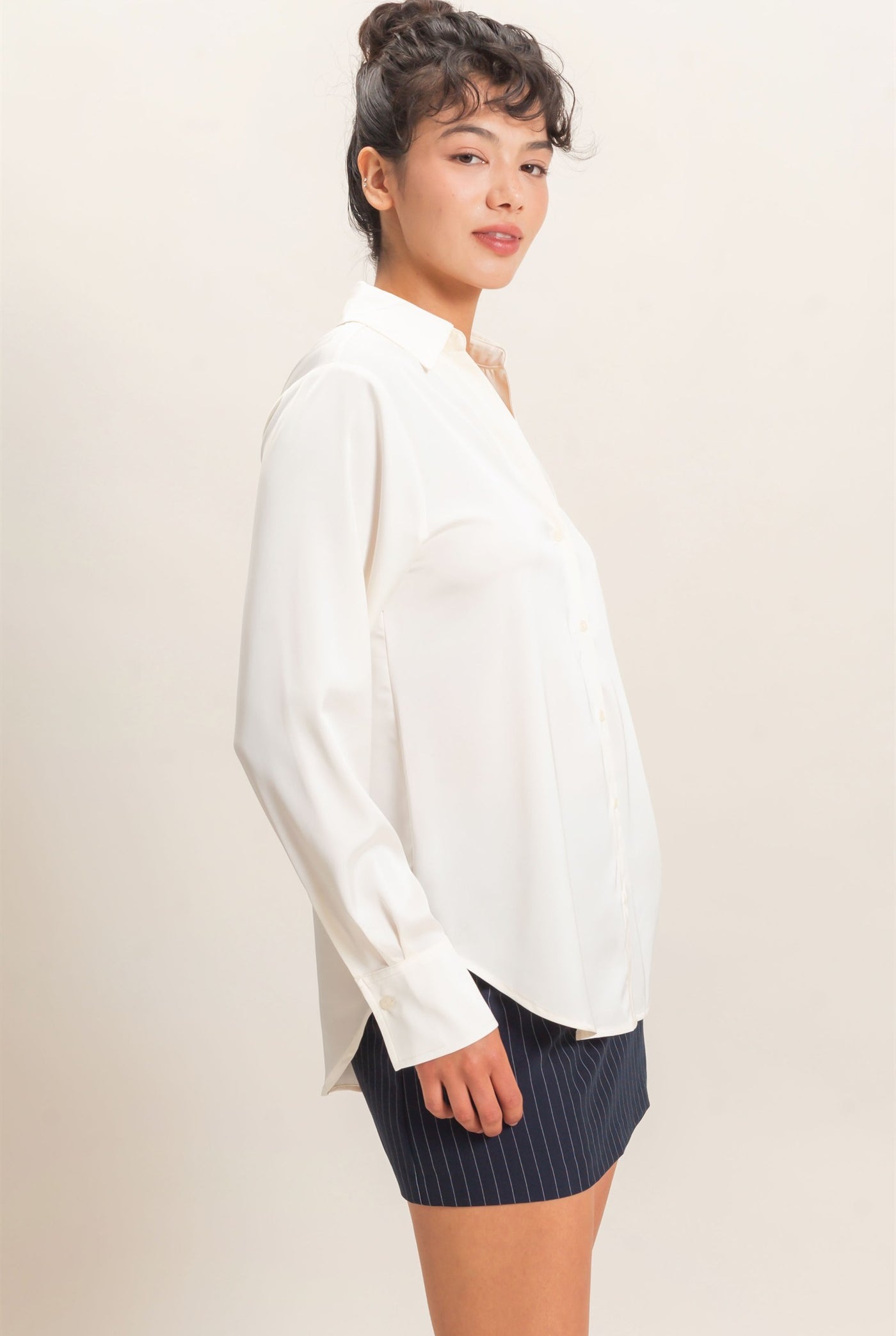 Wholesale Satin Button-Down Shirts Shirts DZ26E265 WHIP CREAM DOUBLE ZERO